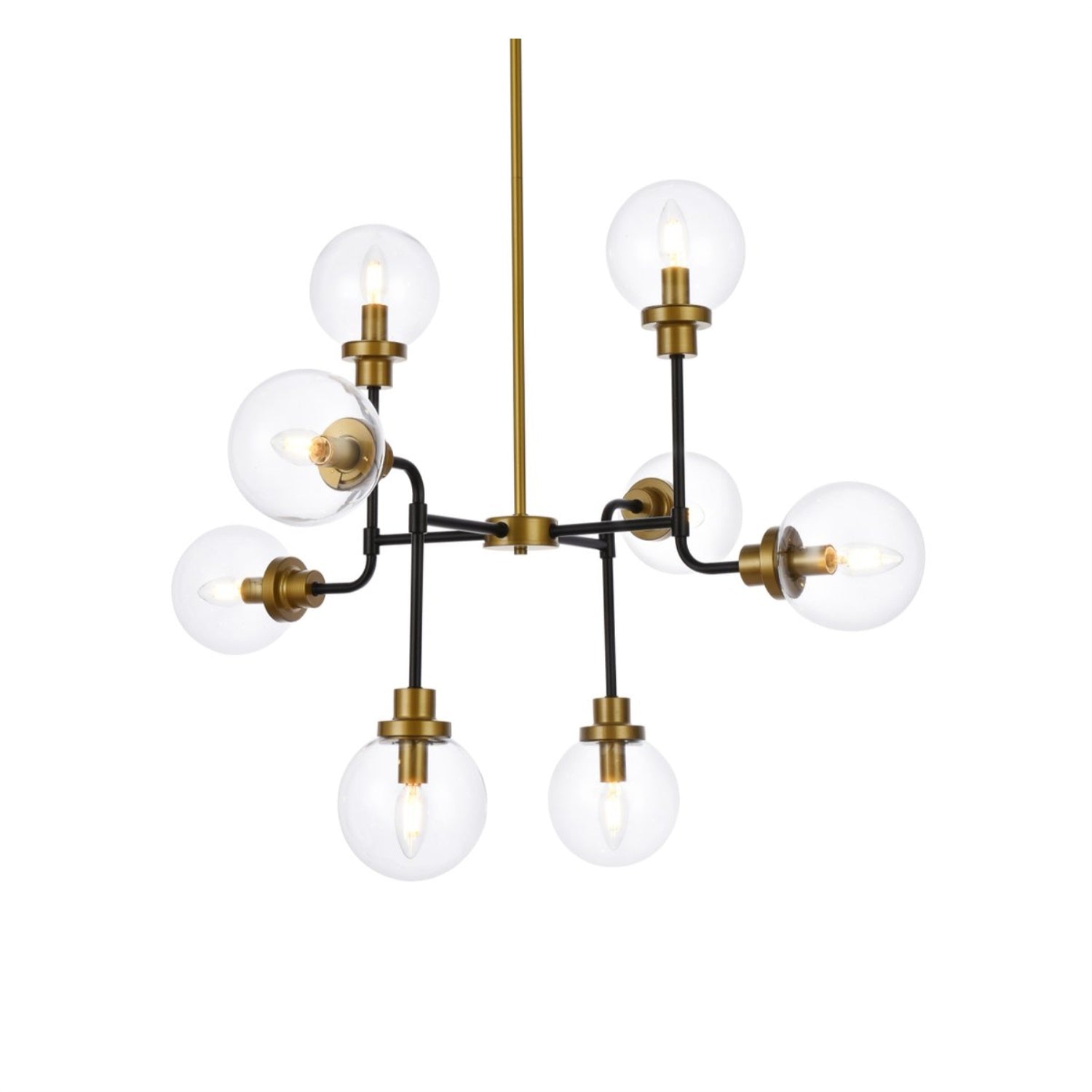 Living District 8-Light Metal Pendant Light, Iron, Black and Brass, Model LD7039D36BRB