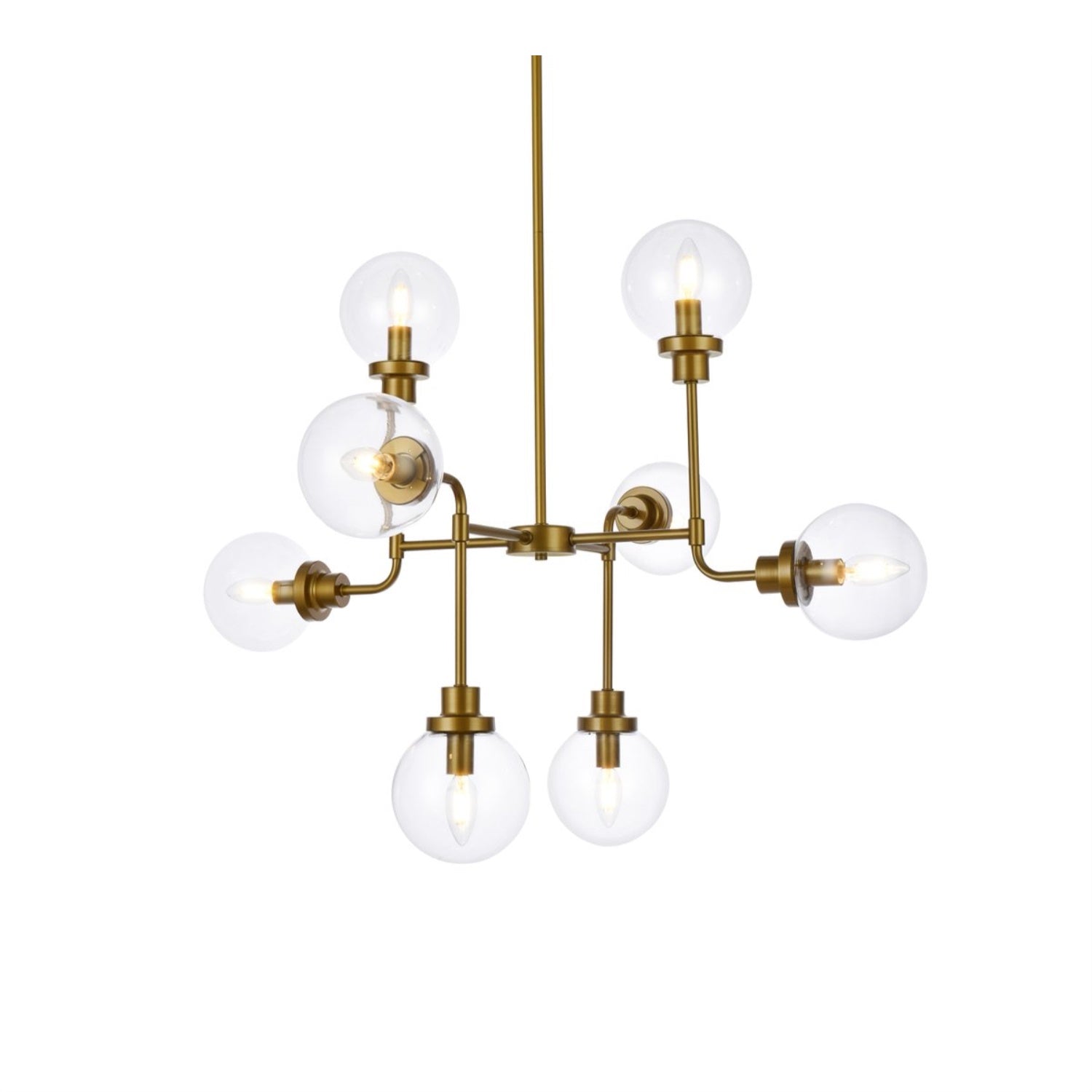 Living District Pendant Light, 8 Lights, Brass & Clear Shade, 36inW x 28.3inH, Model LD7039D36BR
