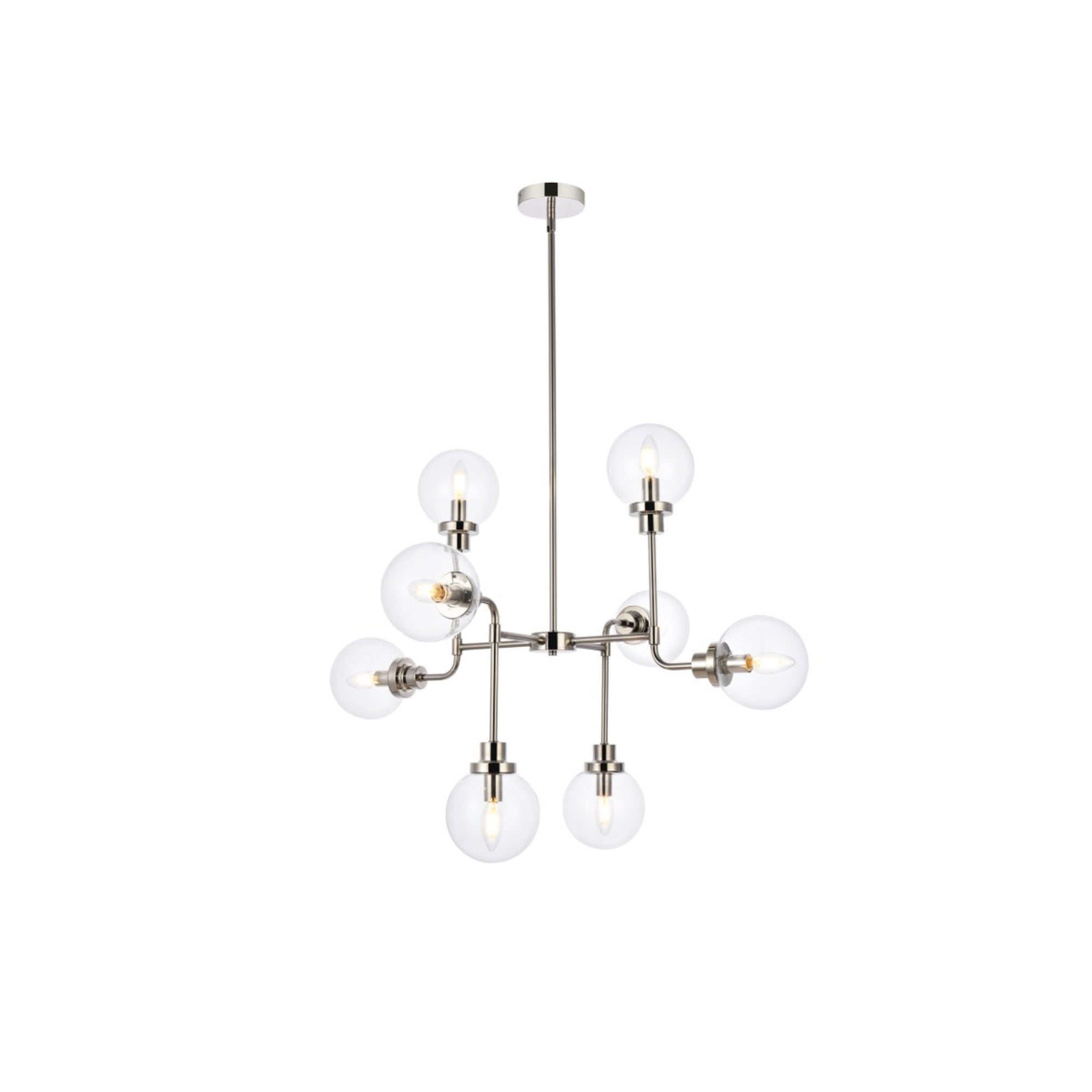 Living District 8-Light Pendant Ceiling Light, Polished Nickel, Clear Shade, 36inW x 28.3inH, Model LD7039D36PN