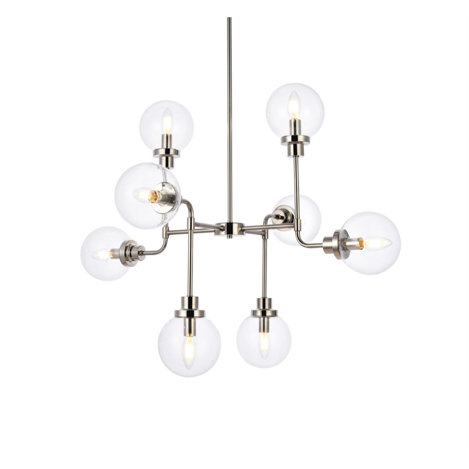 Living District 8-Light Pendant Ceiling Light, Polished Nickel, Clear Shade, 36inW x 28.3inH, Model LD7039D36PN