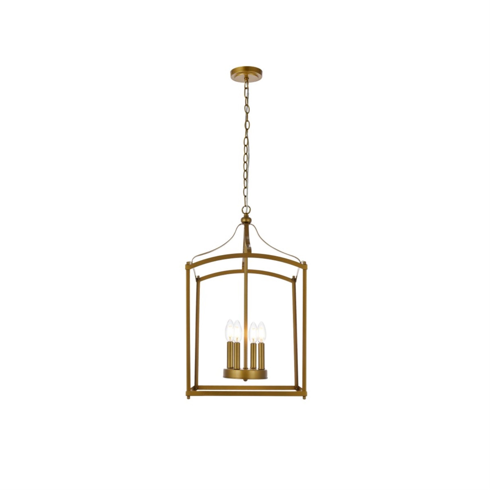 Living District 4-Light Pendant Light, Mid-Century Metal, Brass Finish, Model LD7070D15BR
