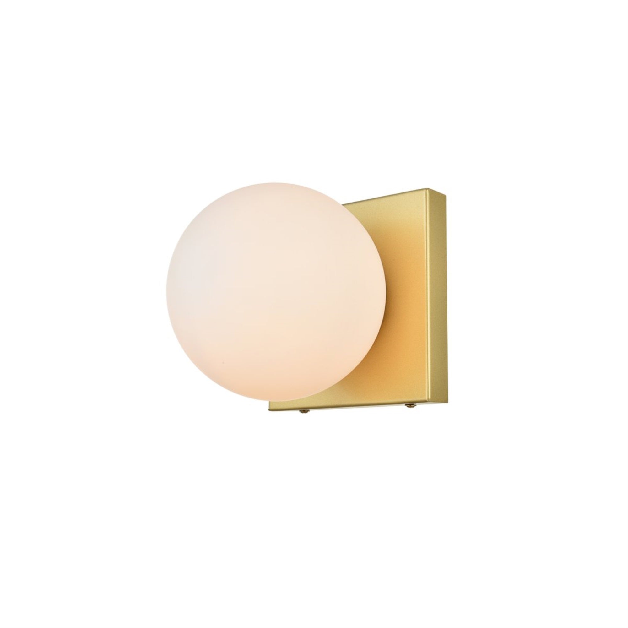 Living District Jaylin 1-Light Bath Sconce, Iron & Glass, Brass/Frosted White, Model LD7303W6BRA