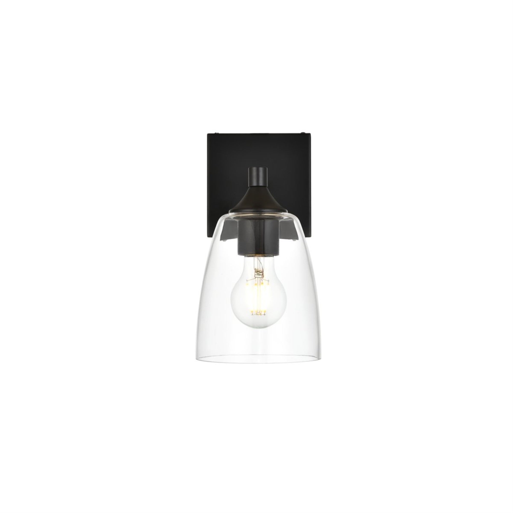 Living District Gianni 1-Light Bath Sconce, Iron & Glass, Black/Clear, Model LD7307W5BLK