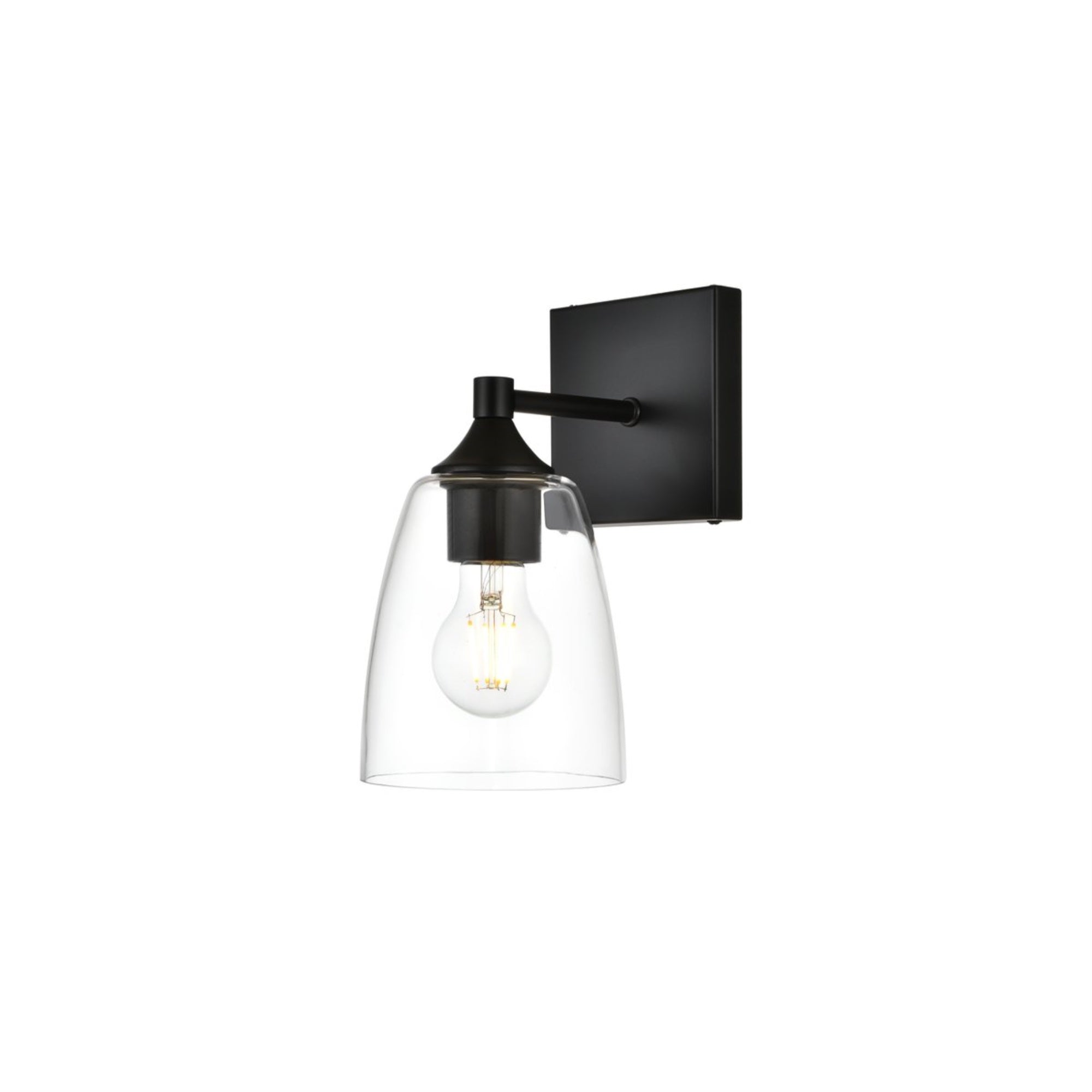 Living District Gianni 1-Light Bath Sconce, Iron & Glass, Black/Clear, Model LD7307W5BLK
