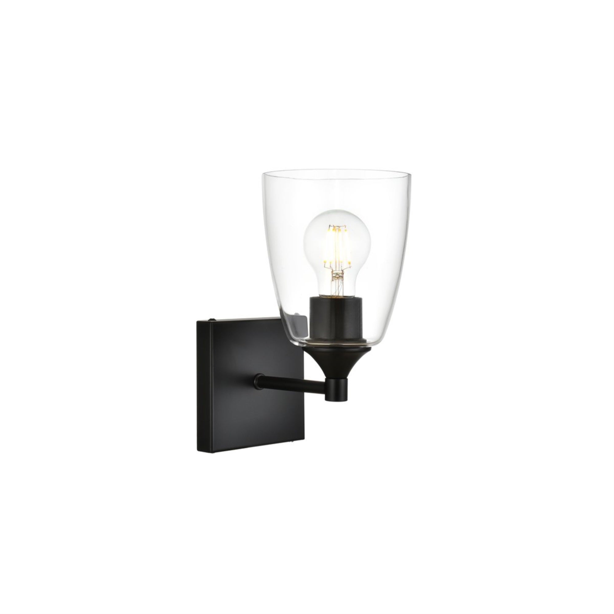 Living District Gianni 1-Light Bath Sconce, Iron & Glass, Black/Clear, Model LD7307W5BLK
