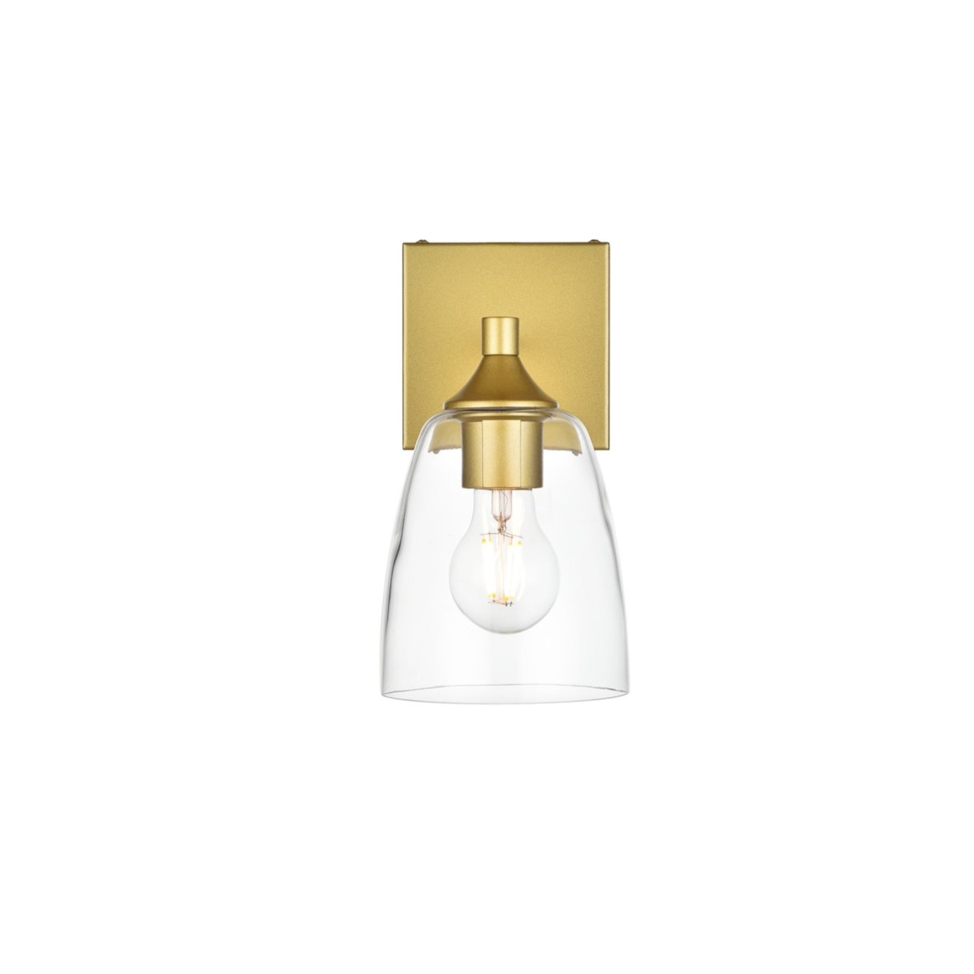 Living District Gianni 1-Light Bath Sconce, Iron & Glass, Brass/Clear, Model LD7307W5BRA