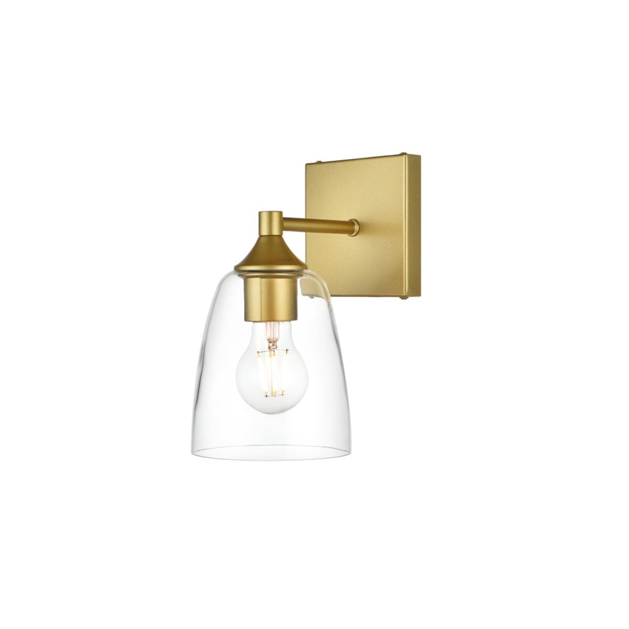 Living District Gianni 1-Light Bath Sconce, Iron & Glass, Brass/Clear, Model LD7307W5BRA