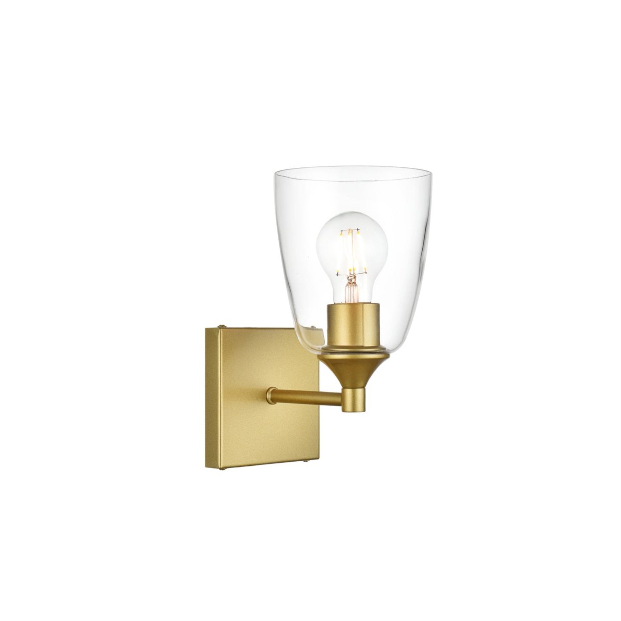 Living District Gianni 1-Light Bath Sconce, Iron & Glass, Brass/Clear, Model LD7307W5BRA