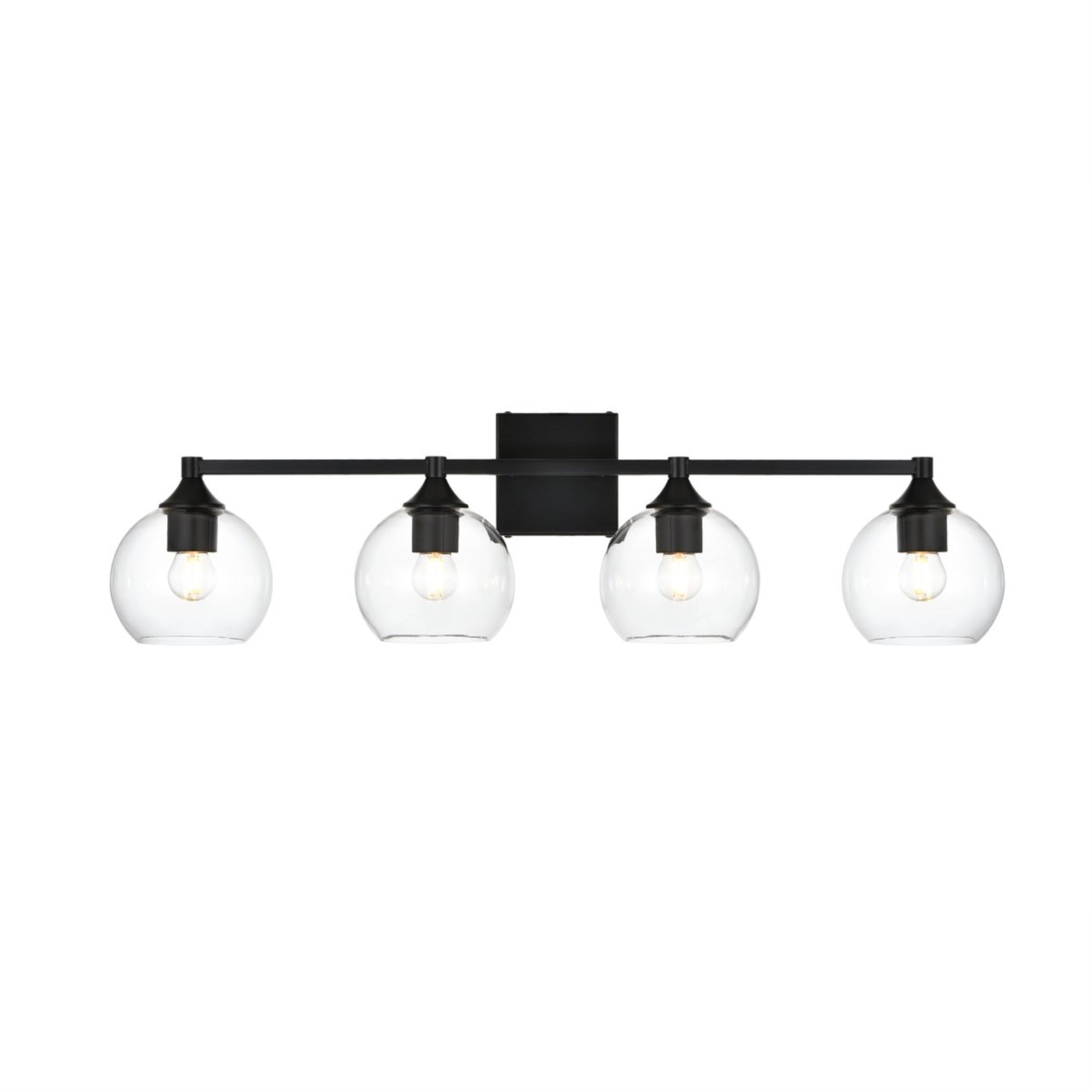 Living District Foster 4-Light Bath Sconce, Iron & Glass, Black/Clear, Model LD7308W33BLK