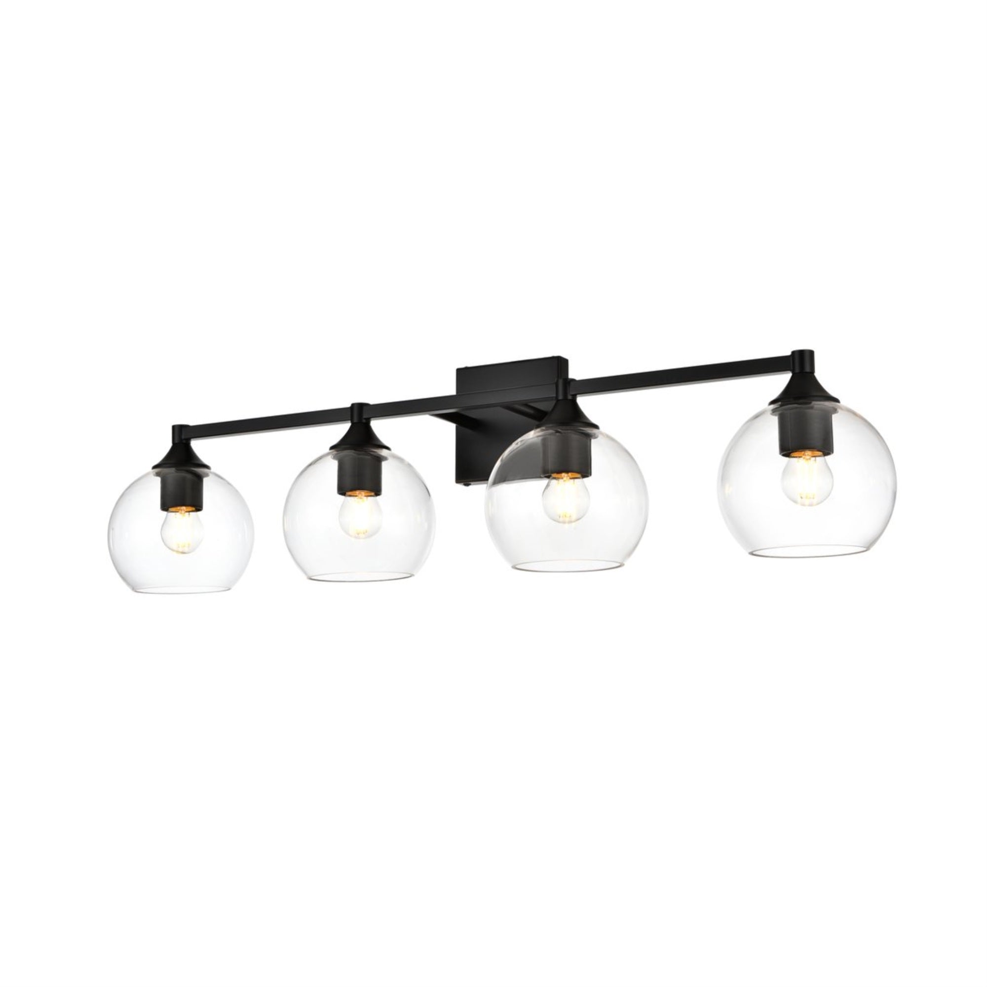 Living District Foster 4-Light Bath Sconce, Iron & Glass, Black/Clear, Model LD7308W33BLK