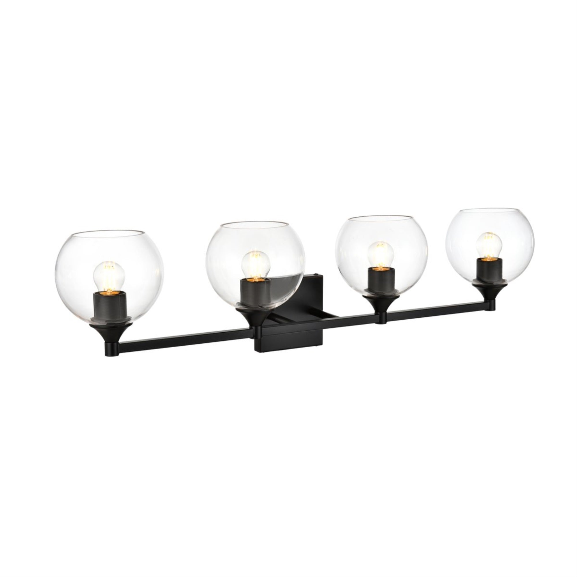Living District Foster 4-Light Bath Sconce, Iron & Glass, Black/Clear, Model LD7308W33BLK