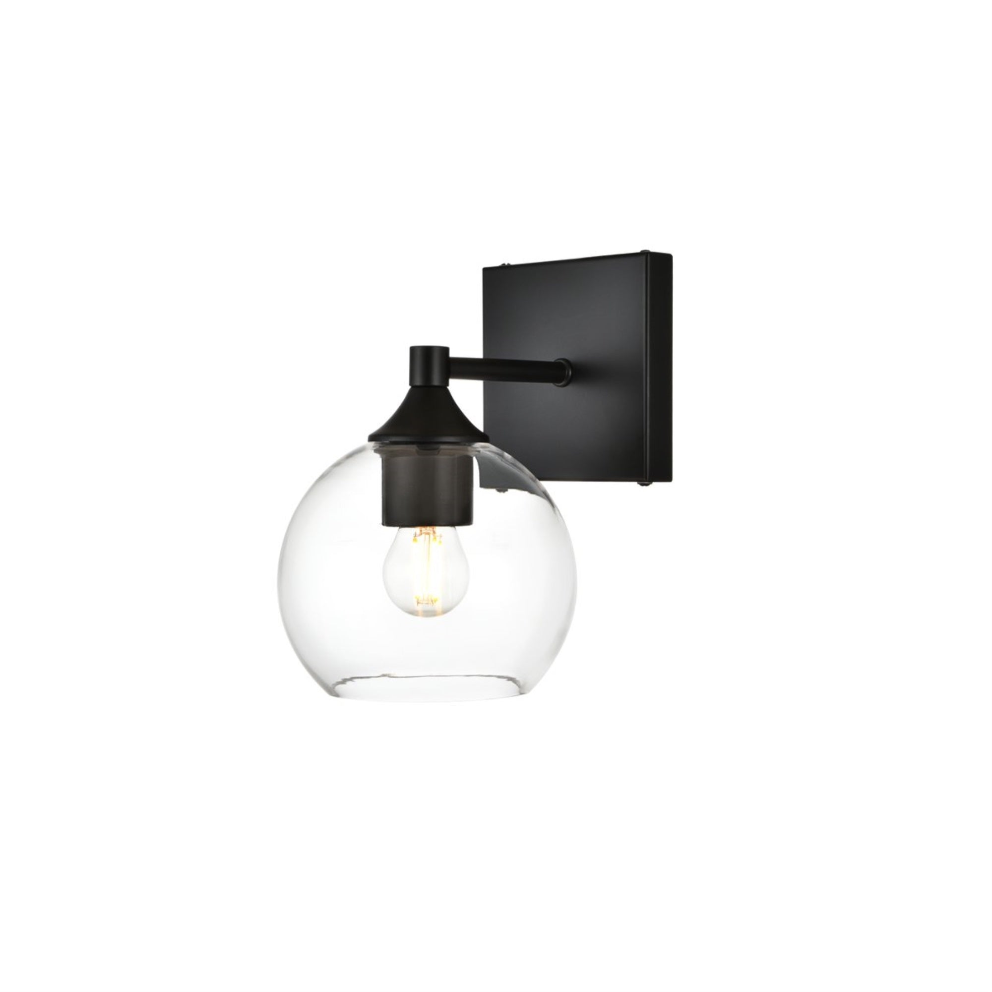 Living District 1-Light Bath Sconce, Iron & Glass, Model LD7308W6BLK, Black/Clear Finish