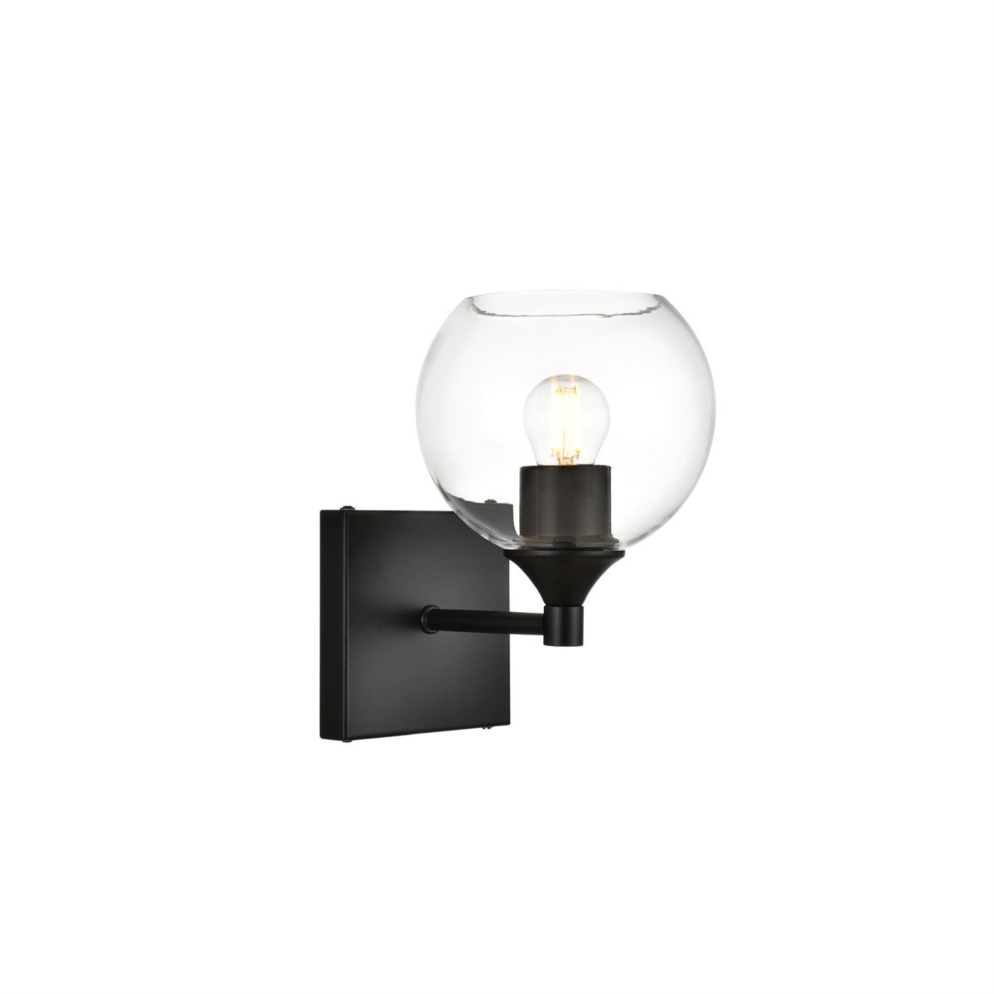 Living District 1-Light Bath Sconce, Iron & Glass, Model LD7308W6BLK, Black/Clear Finish