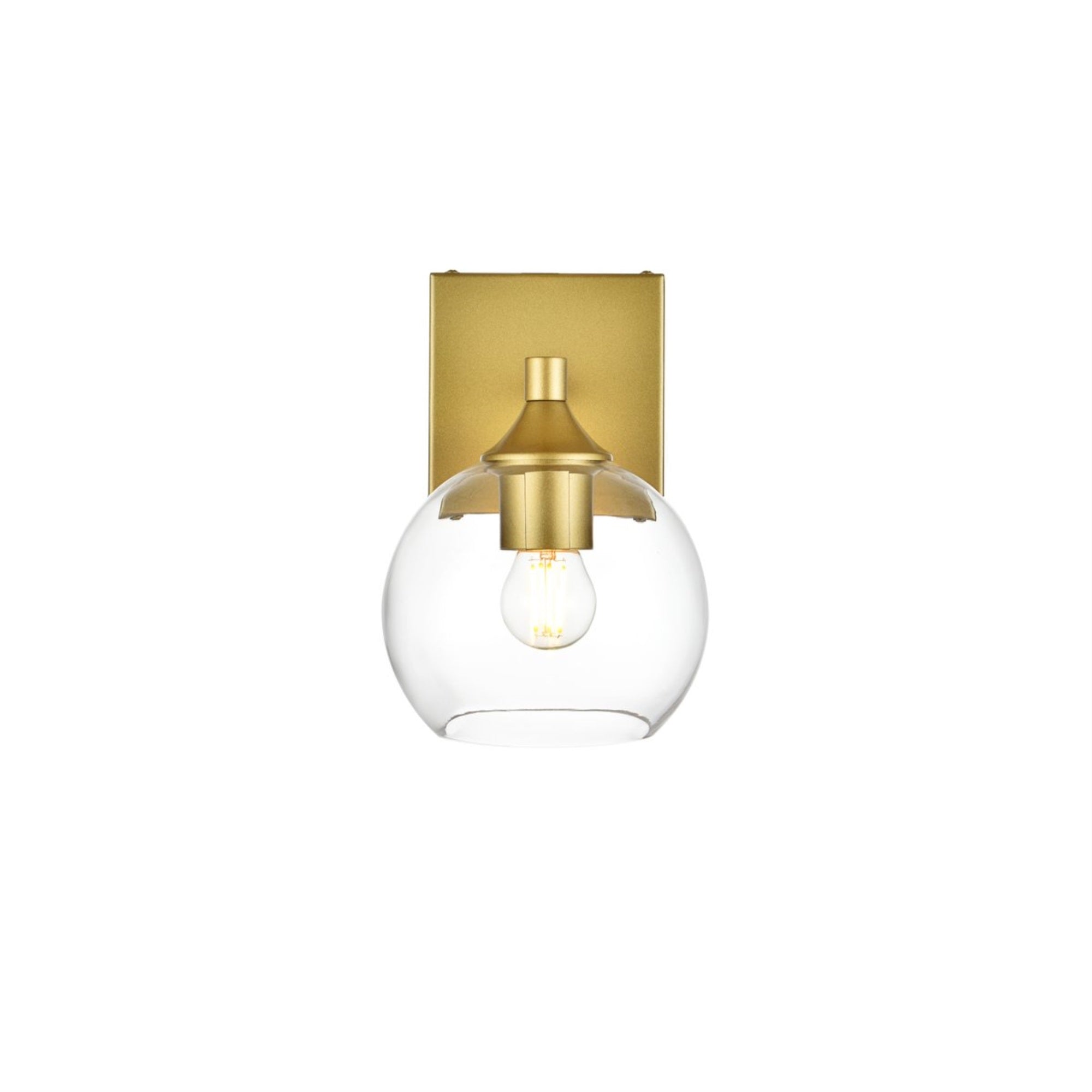Living District 1-Light Bath Sconce, Brass Iron & Glass, Model LD7308W6BRA, Clear Shade