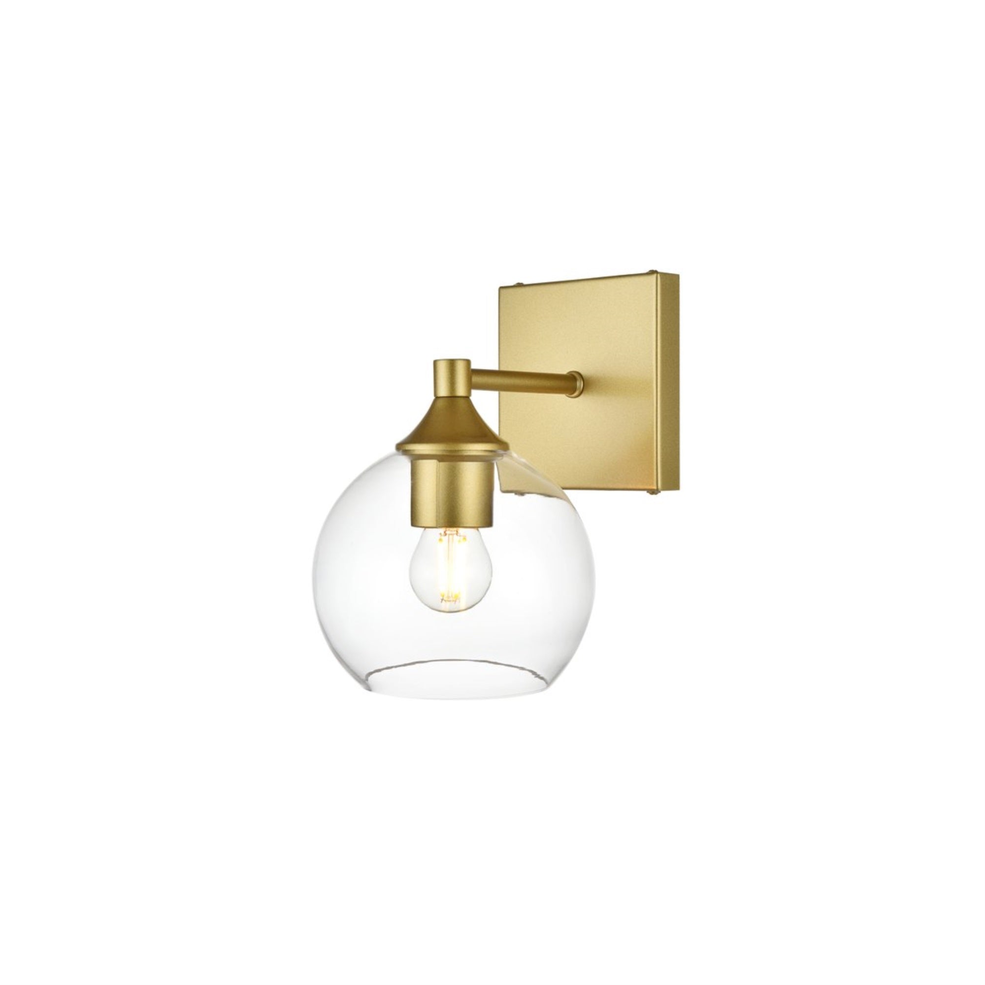 Living District 1-Light Bath Sconce, Brass Iron & Glass, Model LD7308W6BRA, Clear Shade