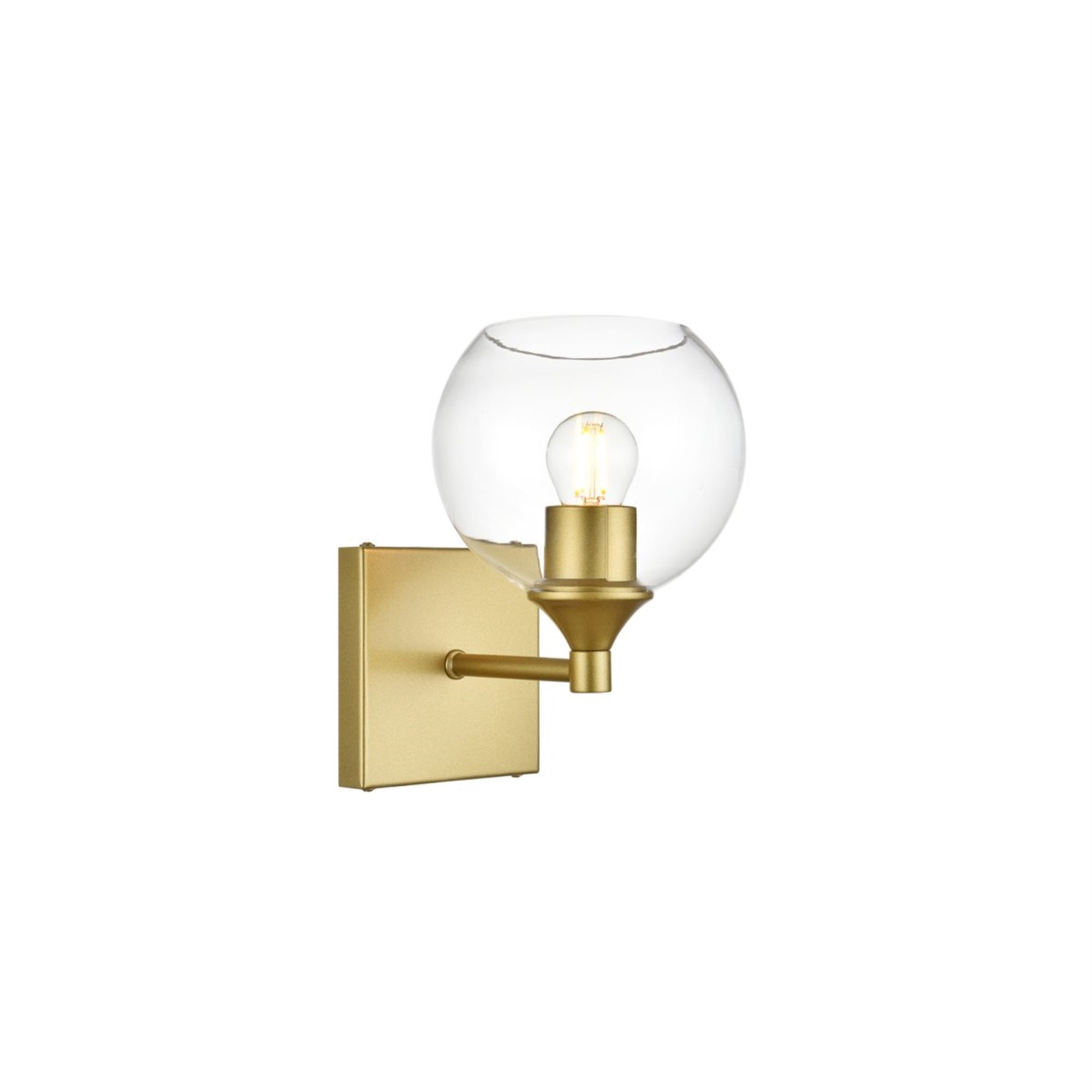 Living District 1-Light Bath Sconce, Brass Iron & Glass, Model LD7308W6BRA, Clear Shade