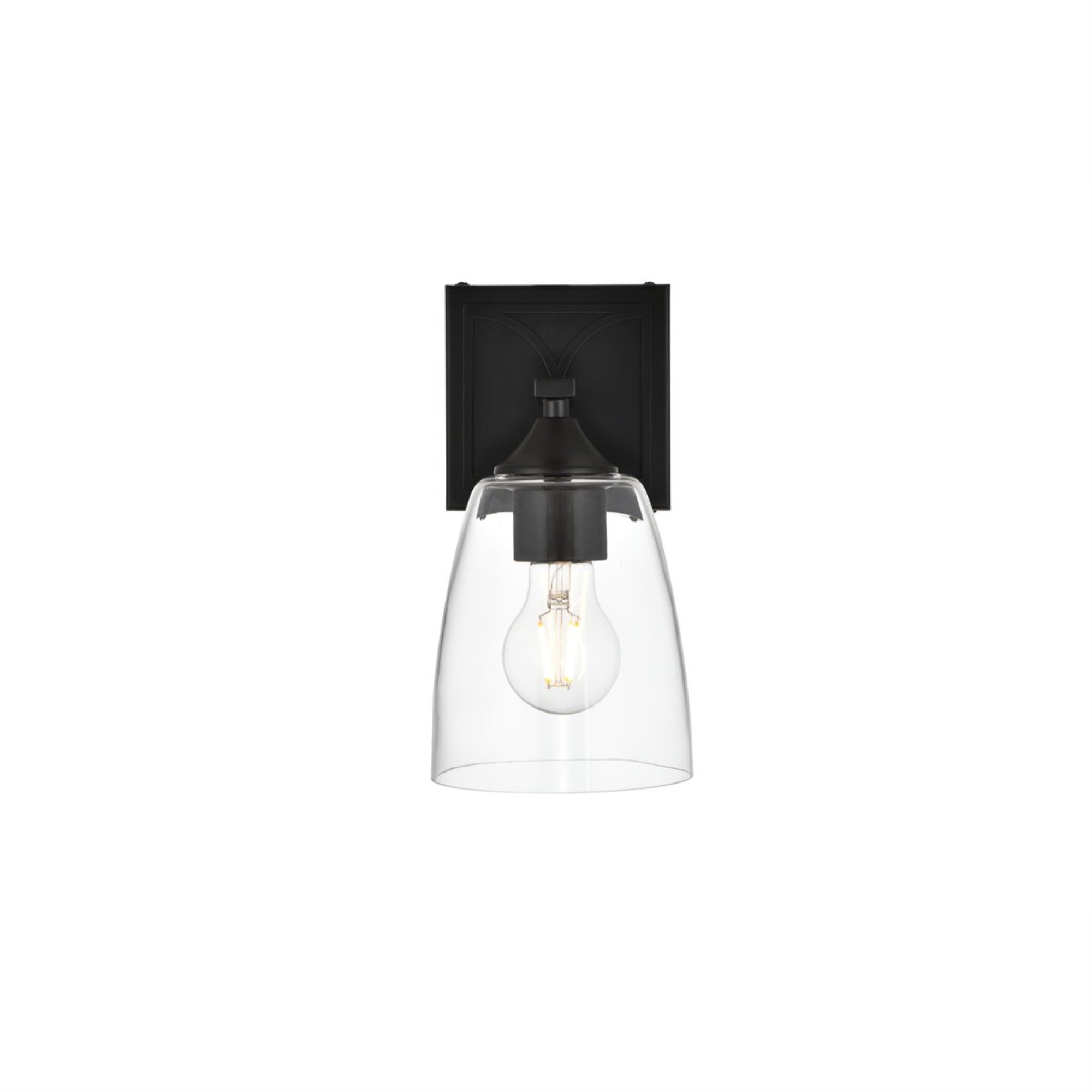 Living District 1-Light Bath Sconce, Iron & Glass, Black/Clear, Model LD7309W5BLK