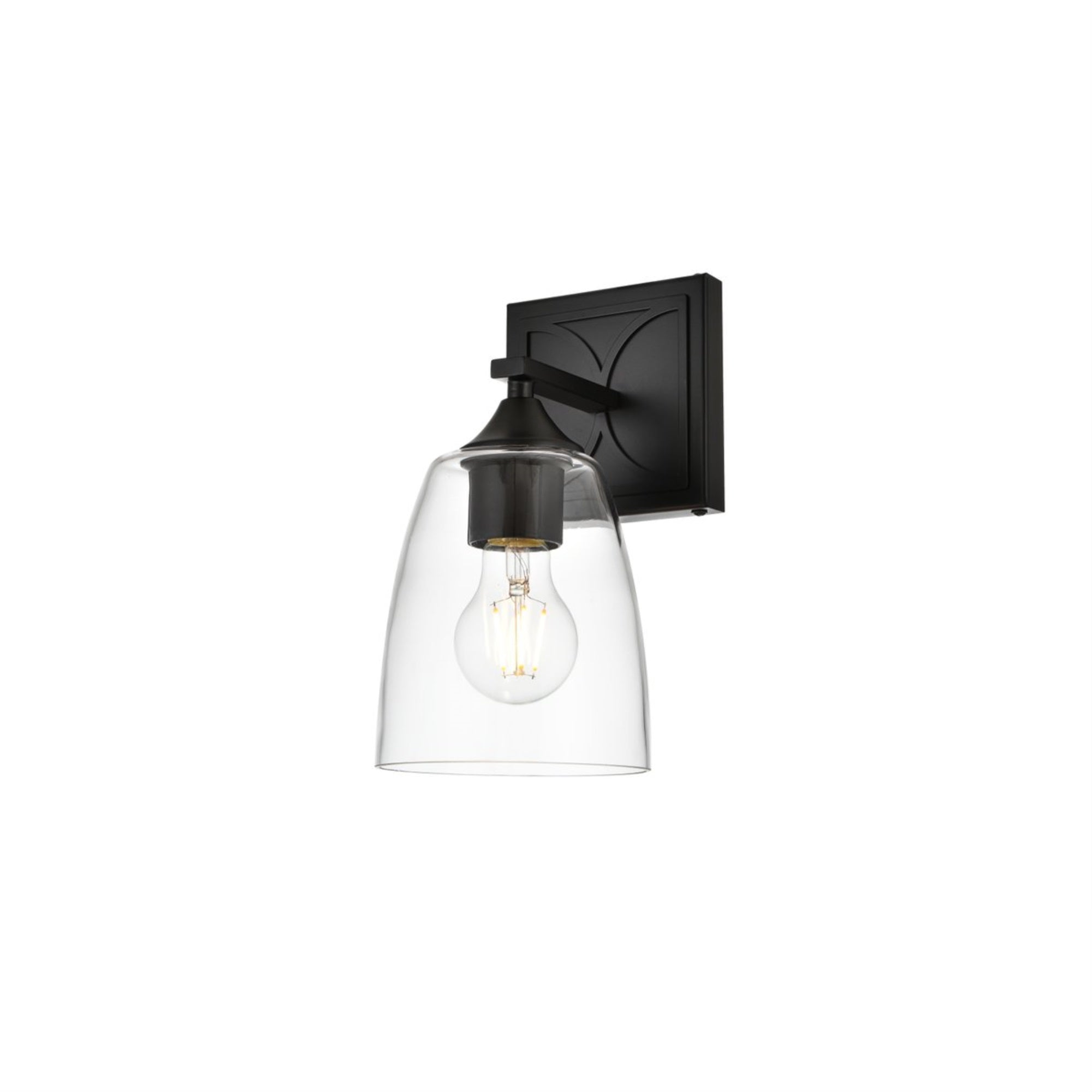 Living District 1-Light Bath Sconce, Iron & Glass, Black/Clear, Model LD7309W5BLK