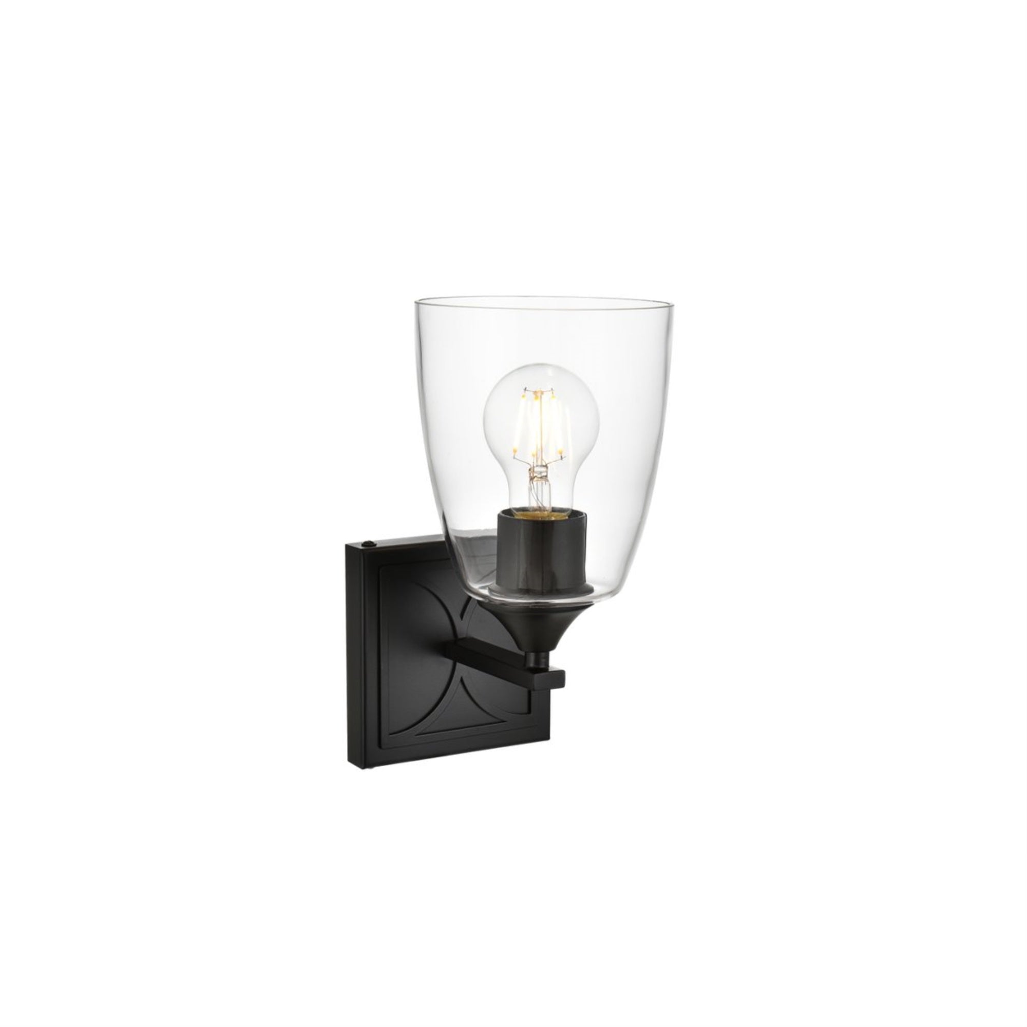 Living District 1-Light Bath Sconce, Iron & Glass, Black/Clear, Model LD7309W5BLK