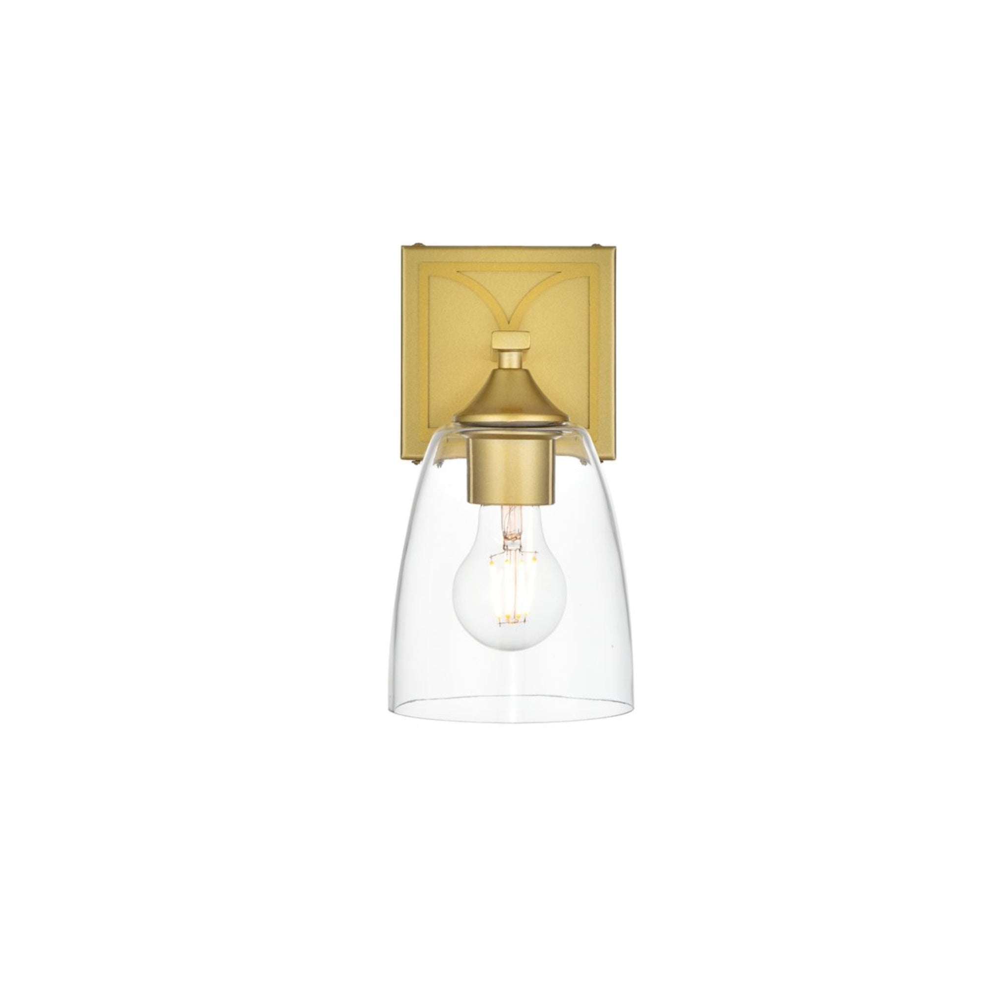 Living District Harris 1-Light Bath Sconce, Iron & Glass, Brass/Clear, Model LD7309W5BRA