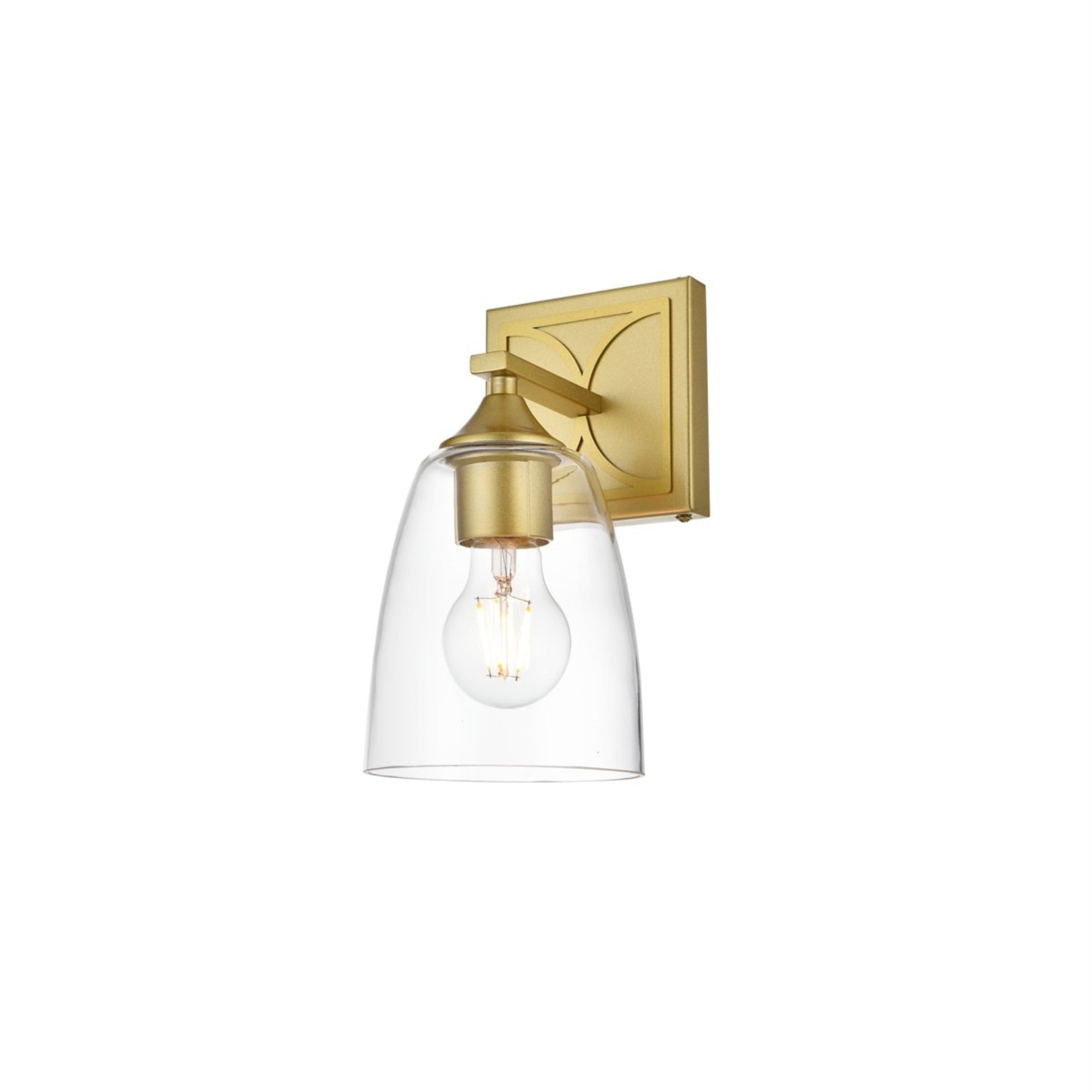 Living District Harris 1-Light Bath Sconce, Iron & Glass, Brass/Clear, Model LD7309W5BRA