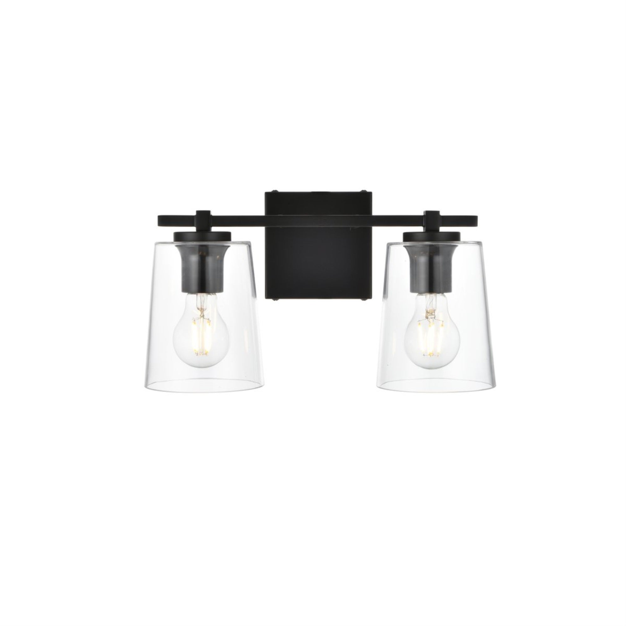 Living District Kacey 2-Light Bath Sconce, Iron & Glass, Black/Clear, Model LD7310W14BLK