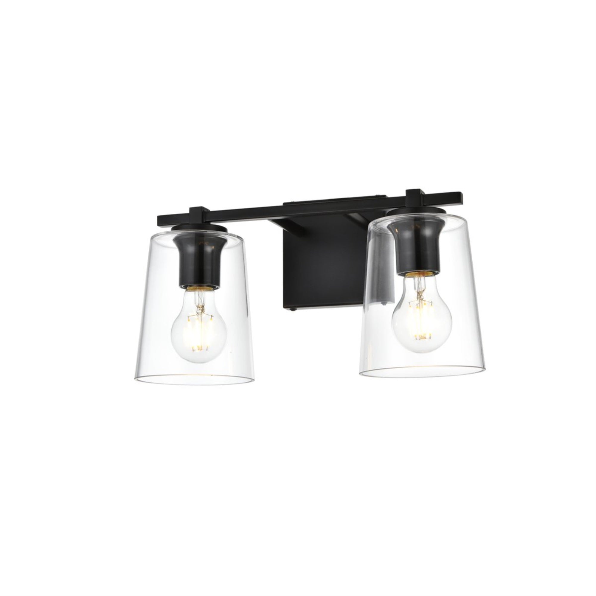 Living District Kacey 2-Light Bath Sconce, Iron & Glass, Black/Clear, Model LD7310W14BLK