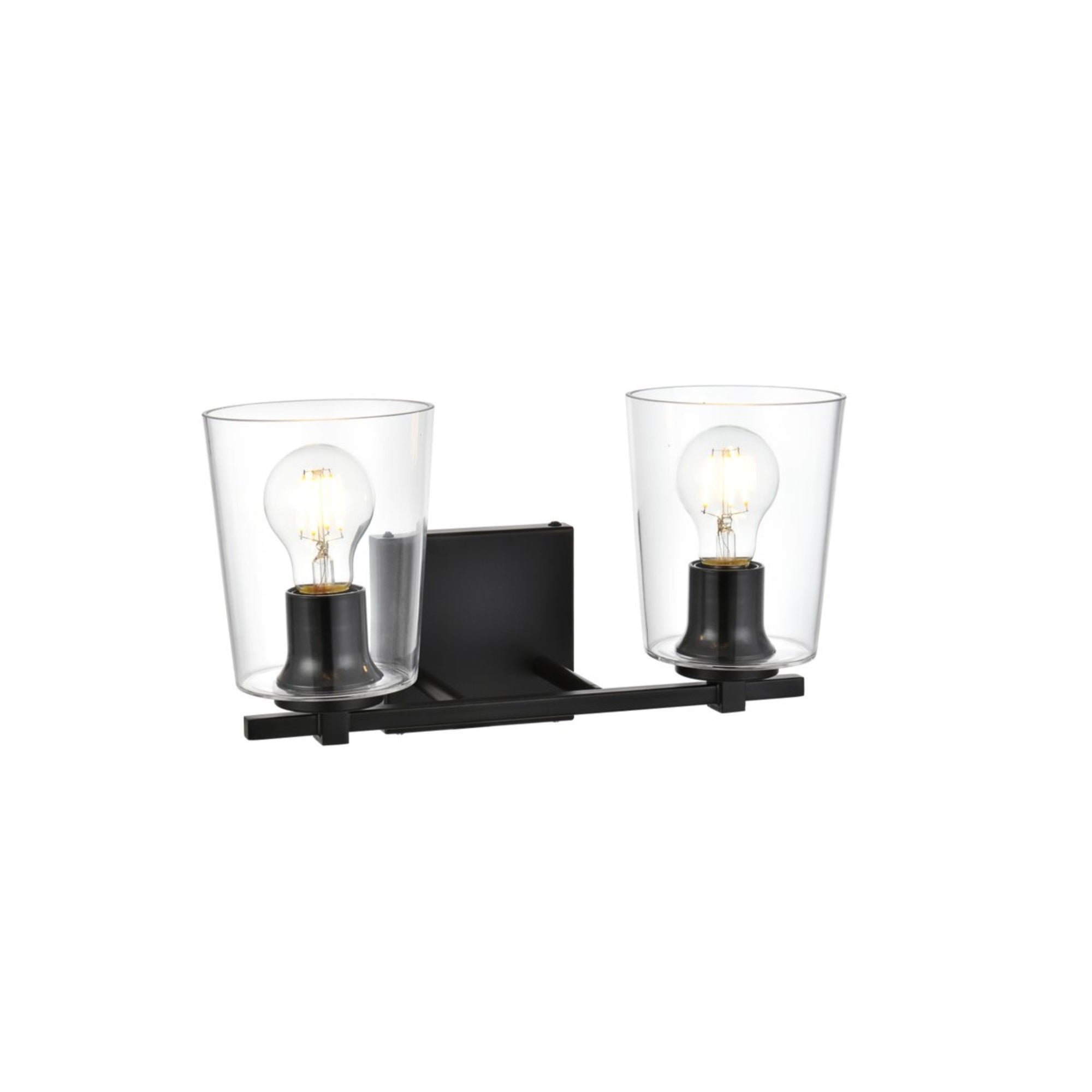 Living District Kacey 2-Light Bath Sconce, Iron & Glass, Black/Clear, Model LD7310W14BLK