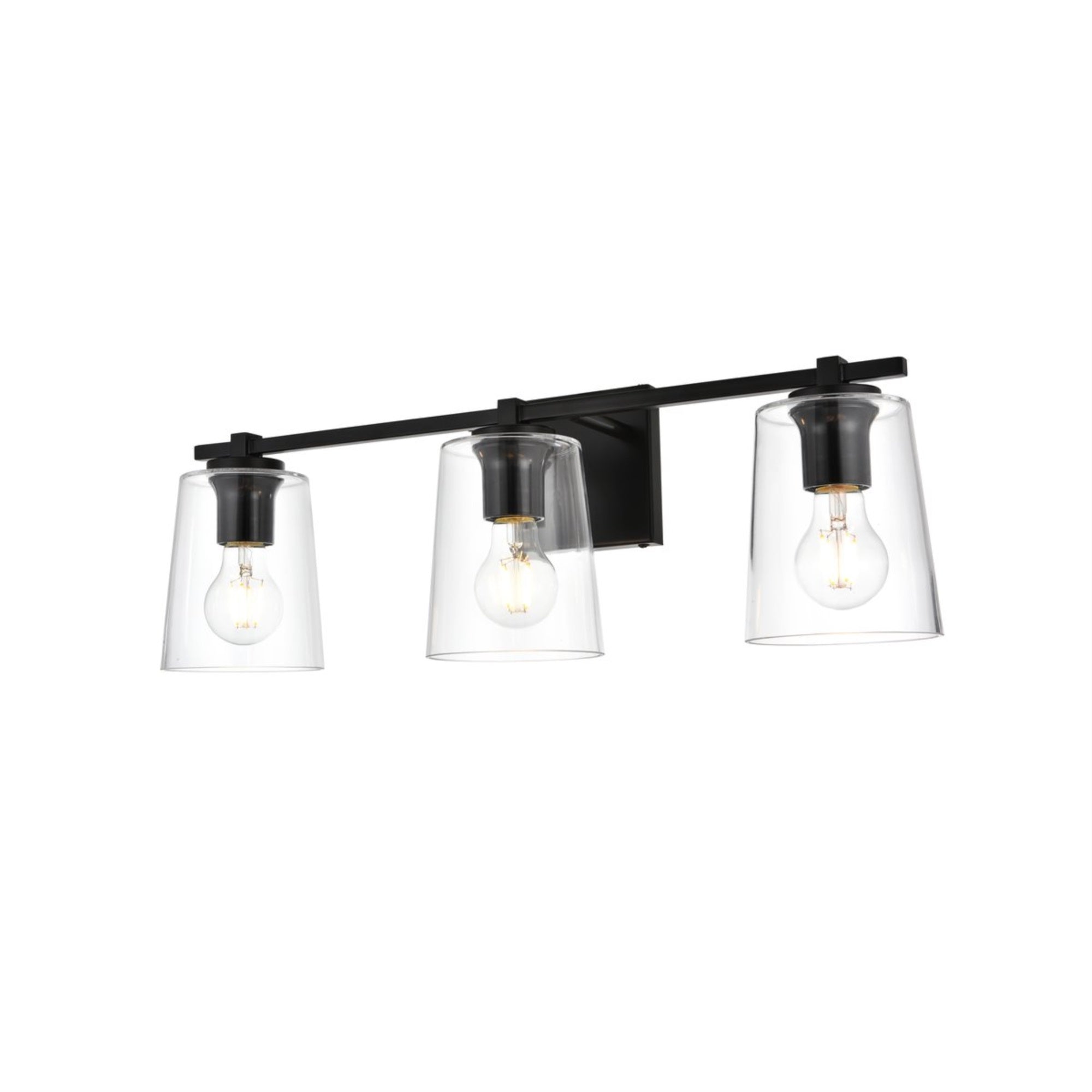 Kacey 3 light Black and Clear Bath Sconce