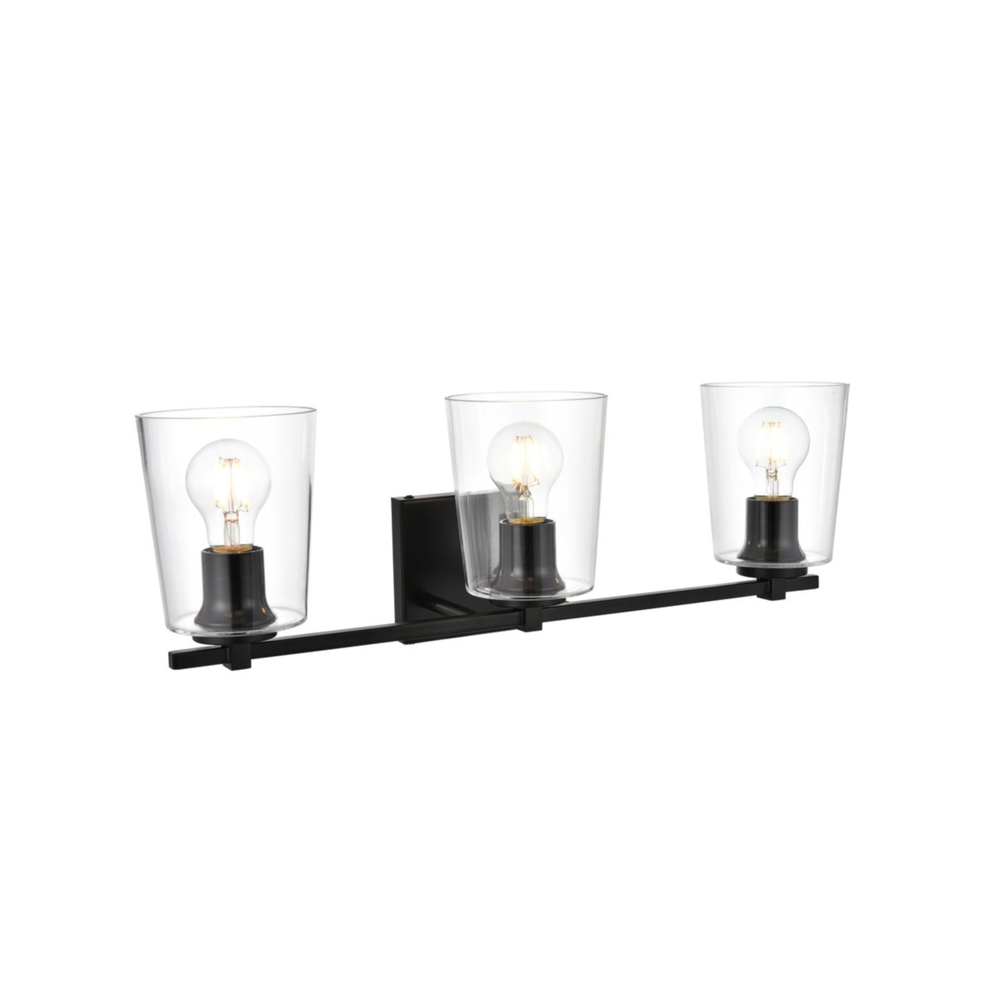 Kacey 3 light Black and Clear Bath Sconce