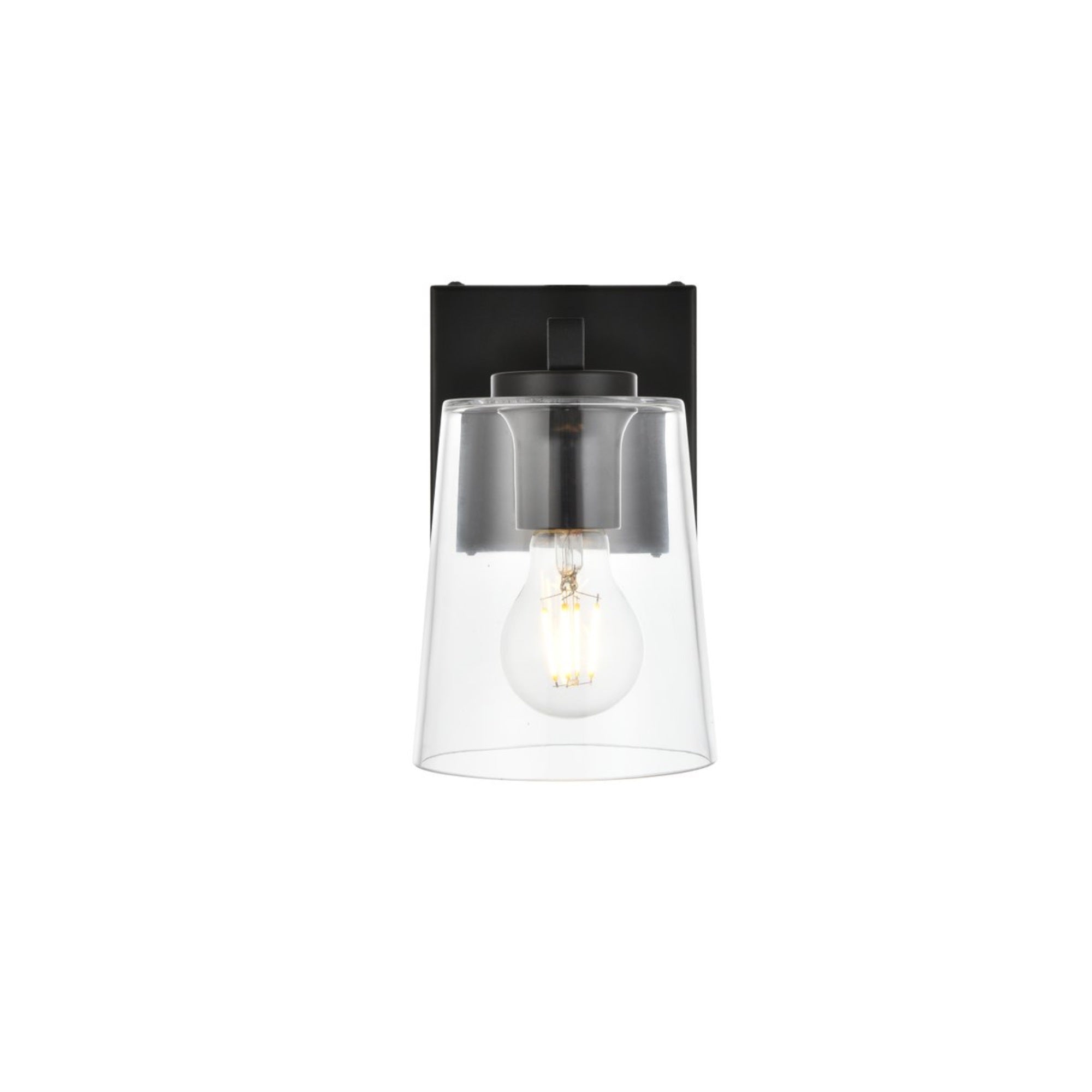 Living District Kacey 1-Light Bath Sconce, Iron & Glass, Black/Clear, Model LD7310W5BLK