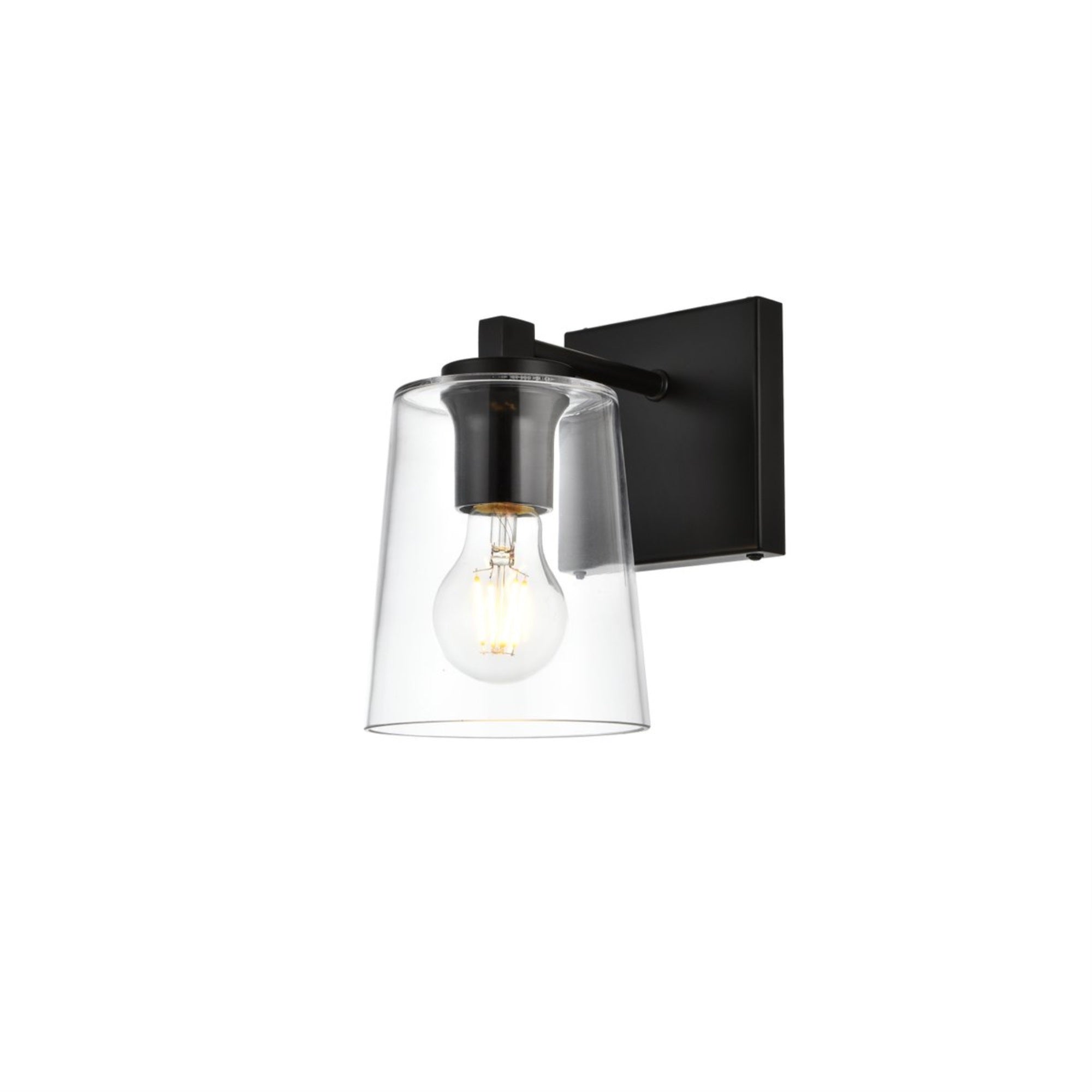 Living District Kacey 1-Light Bath Sconce, Iron & Glass, Black/Clear, Model LD7310W5BLK