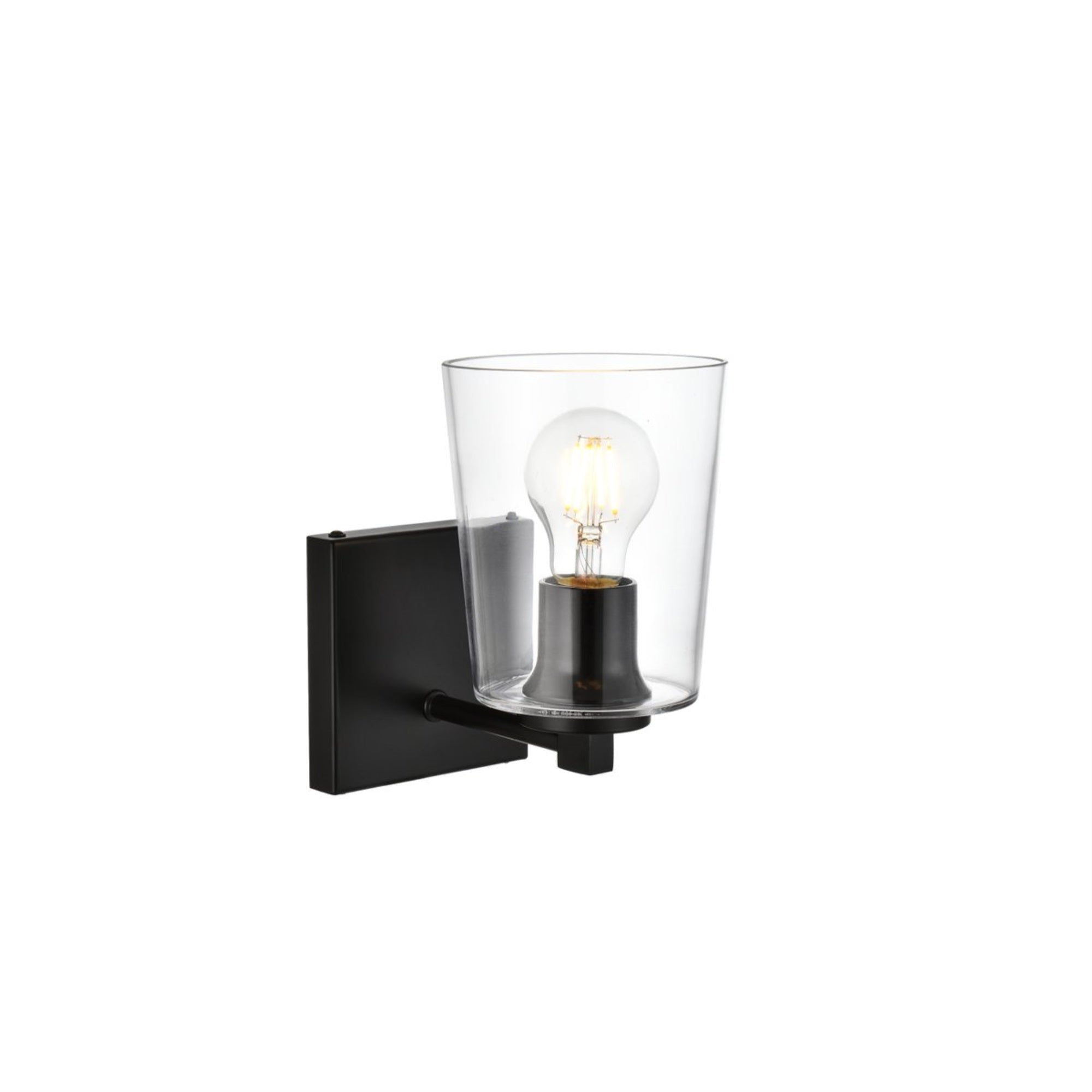 Living District Kacey 1-Light Bath Sconce, Iron & Glass, Black/Clear, Model LD7310W5BLK