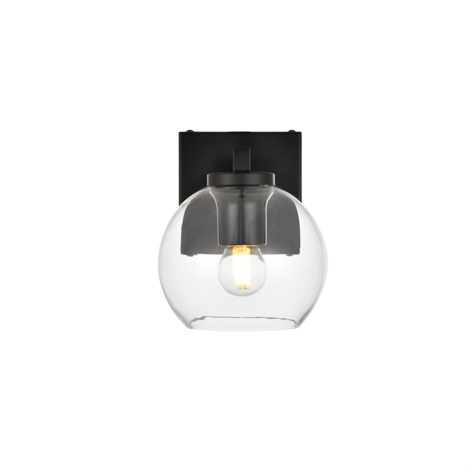 Living District Juelz 1-Light Bath Sconce, Iron & Glass, Black/Clear, Model LD7311W6BLK