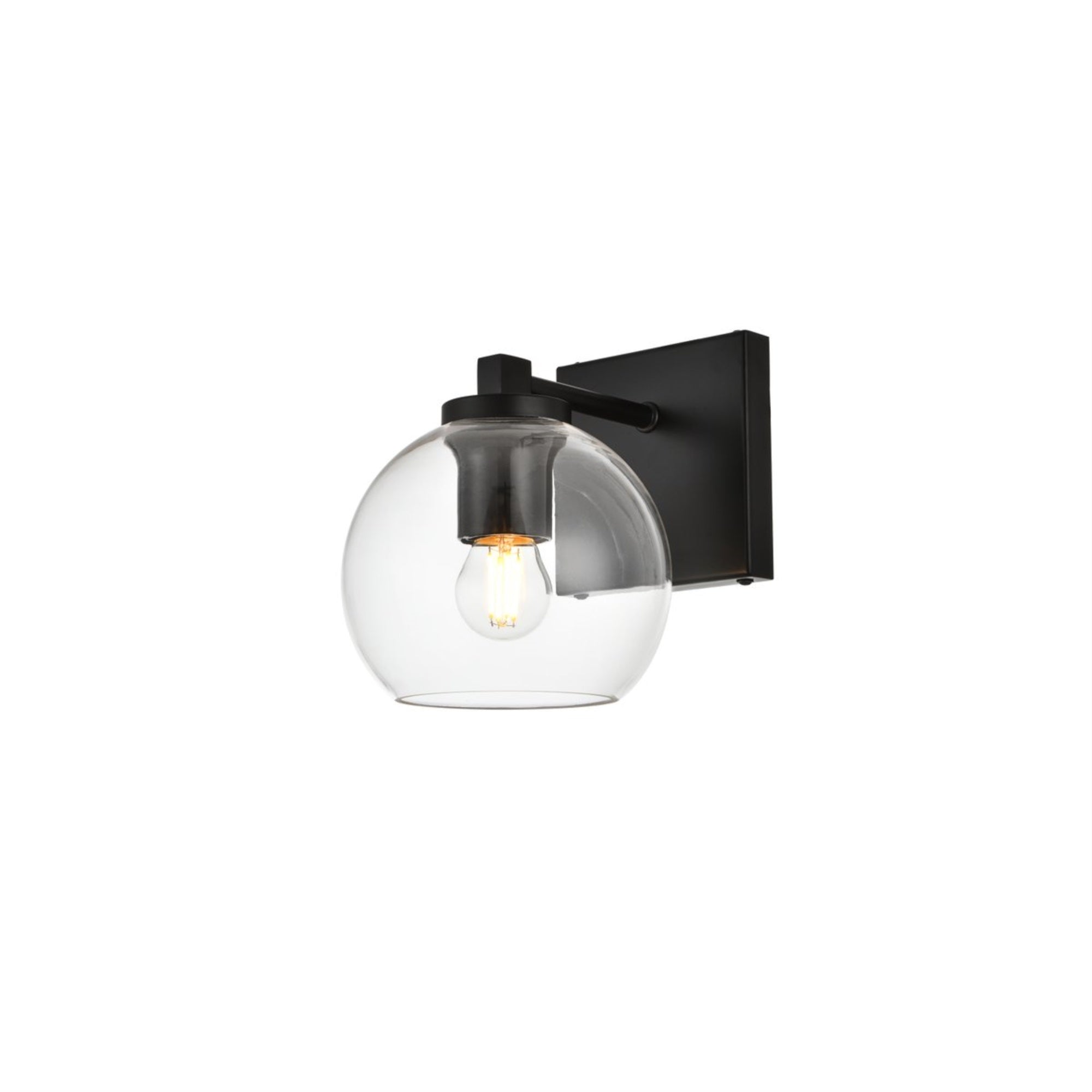Living District Juelz 1-Light Bath Sconce, Iron & Glass, Black/Clear, Model LD7311W6BLK