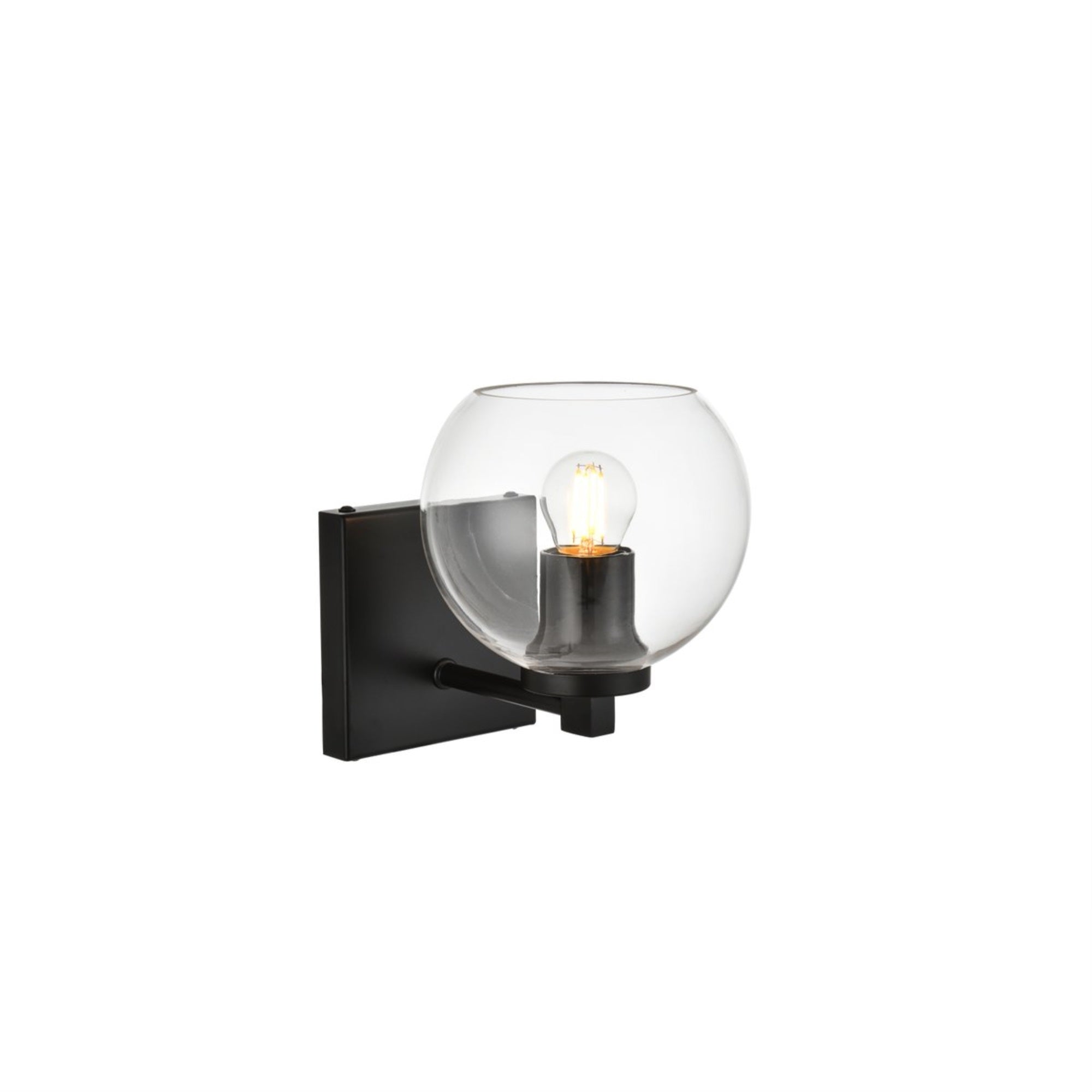 Living District Juelz 1-Light Bath Sconce, Iron & Glass, Black/Clear, Model LD7311W6BLK