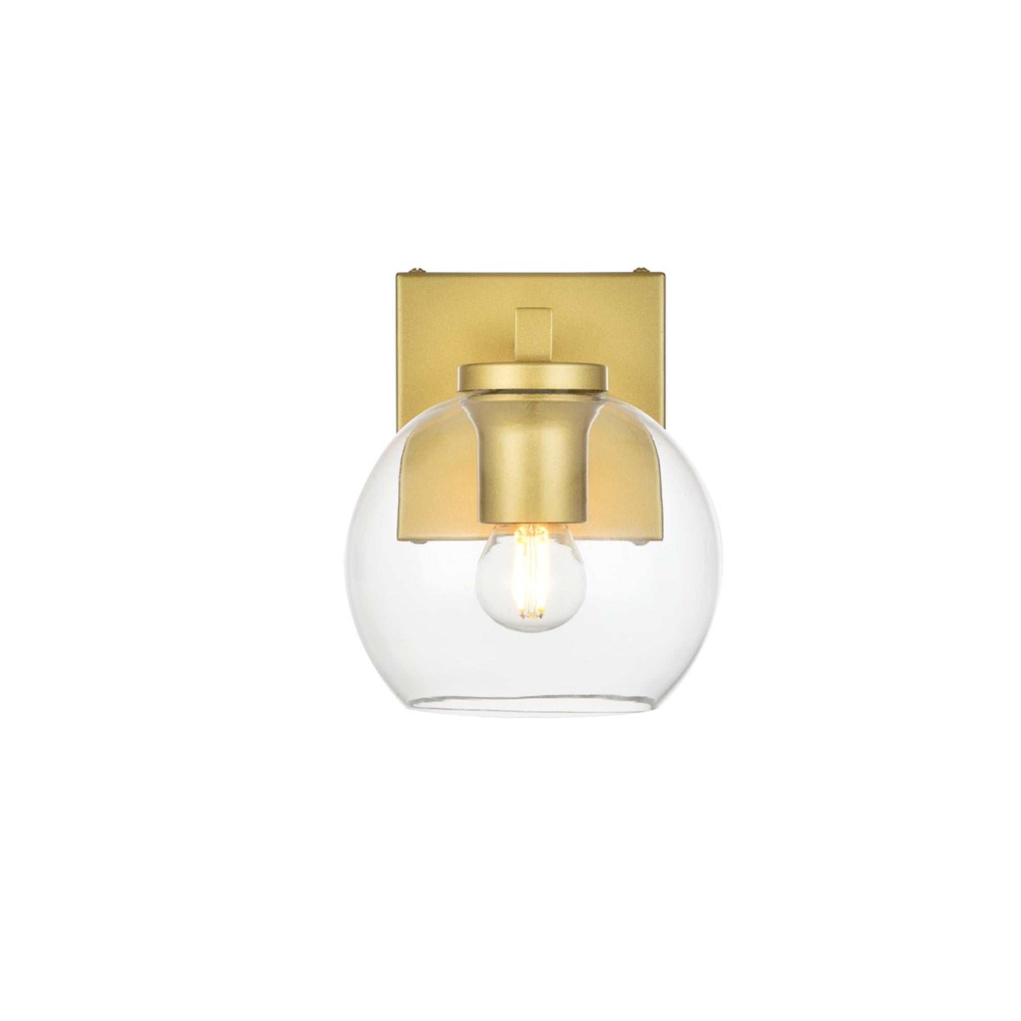 Living District Juelz 1-Light Bath Sconce, Iron & Glass, Brass/Clear, Model LD7311W6BRA