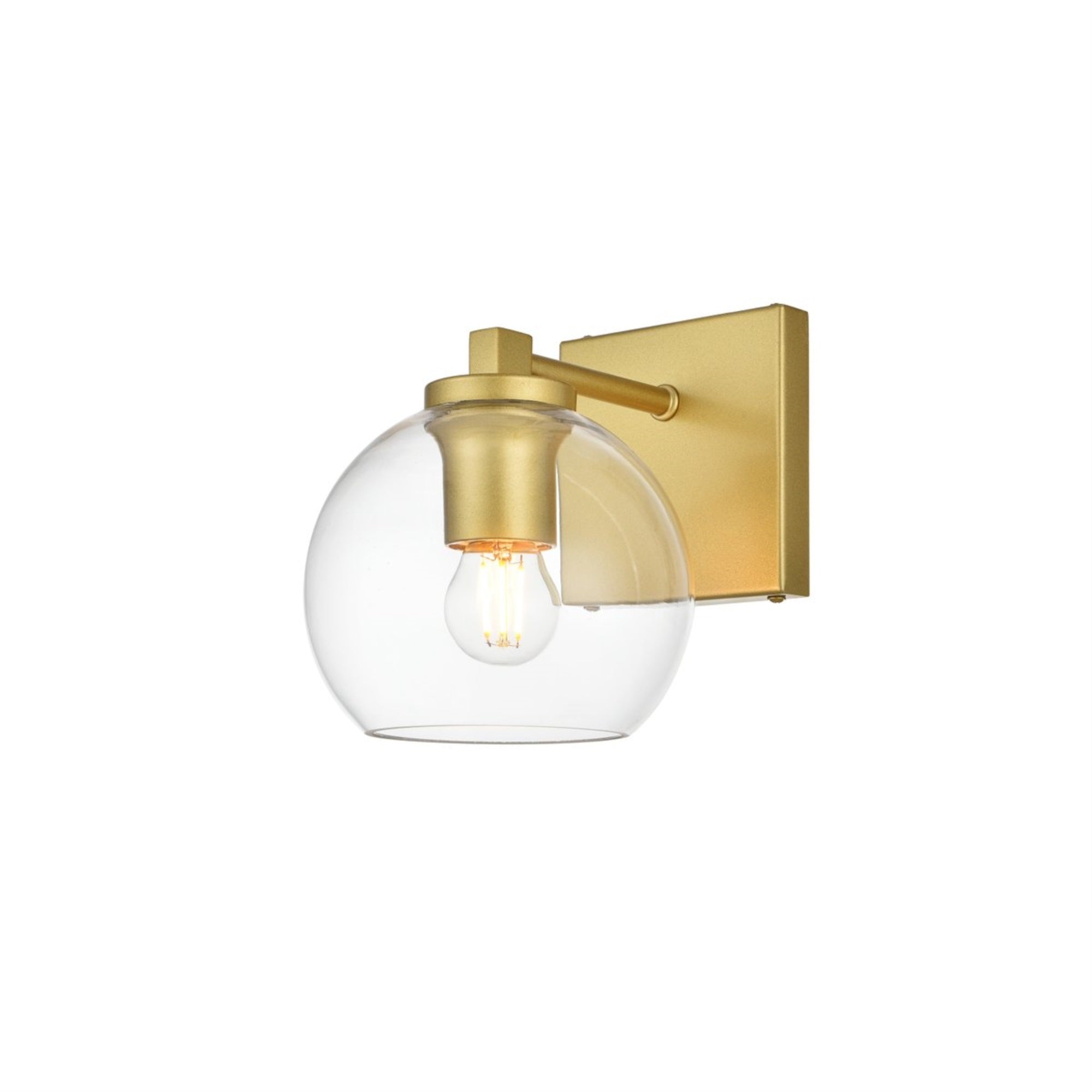 Living District Juelz 1-Light Bath Sconce, Iron & Glass, Brass/Clear, Model LD7311W6BRA