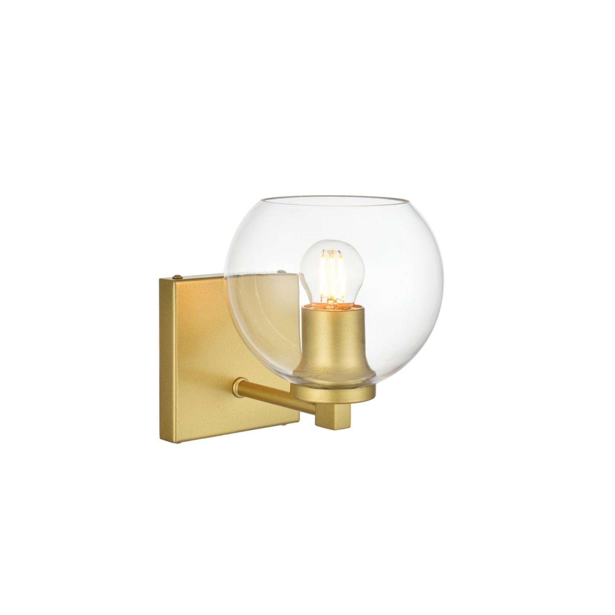 Living District Juelz 1-Light Bath Sconce, Iron & Glass, Brass/Clear, Model LD7311W6BRA