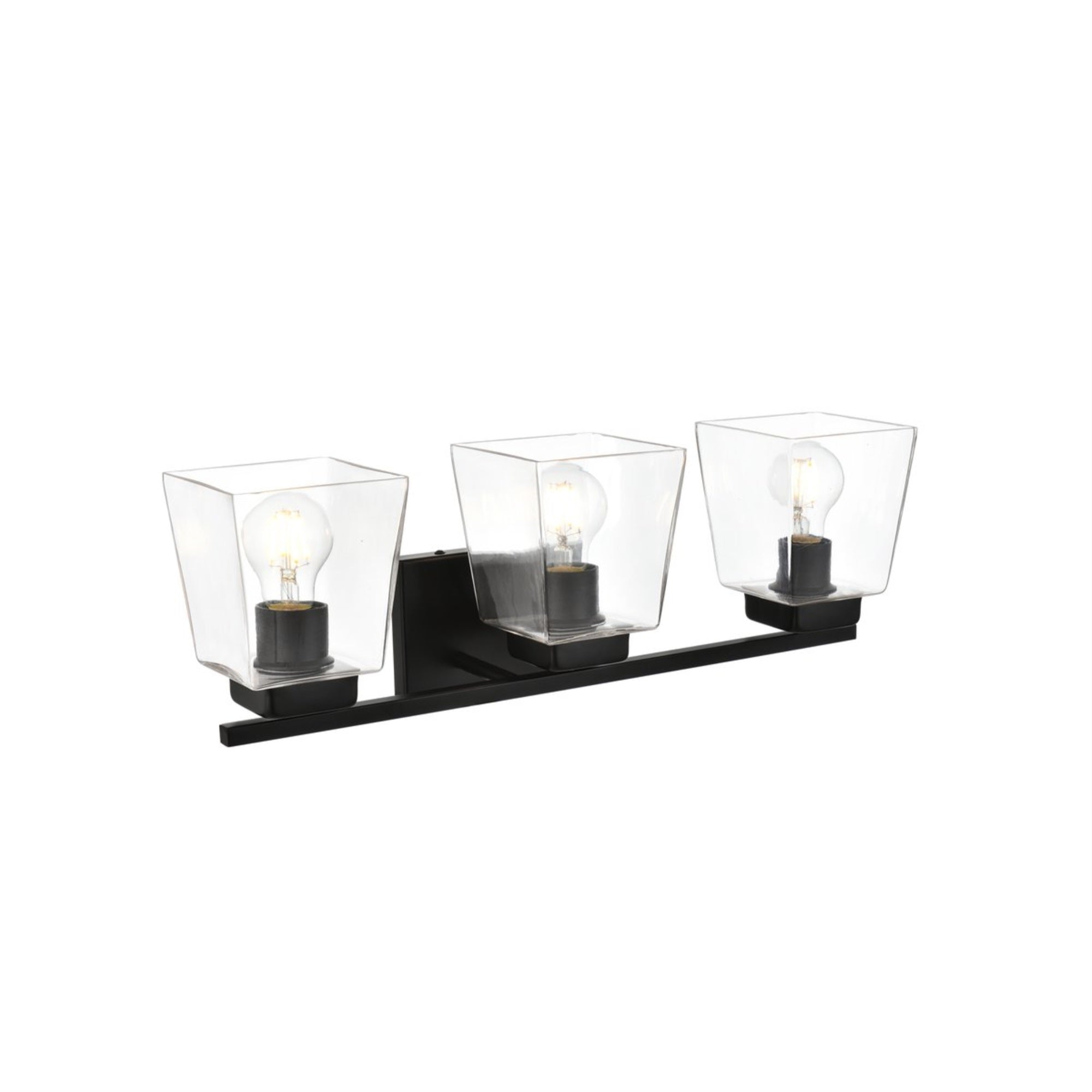 Merrick 3 light Black and Clear Bath Sconce