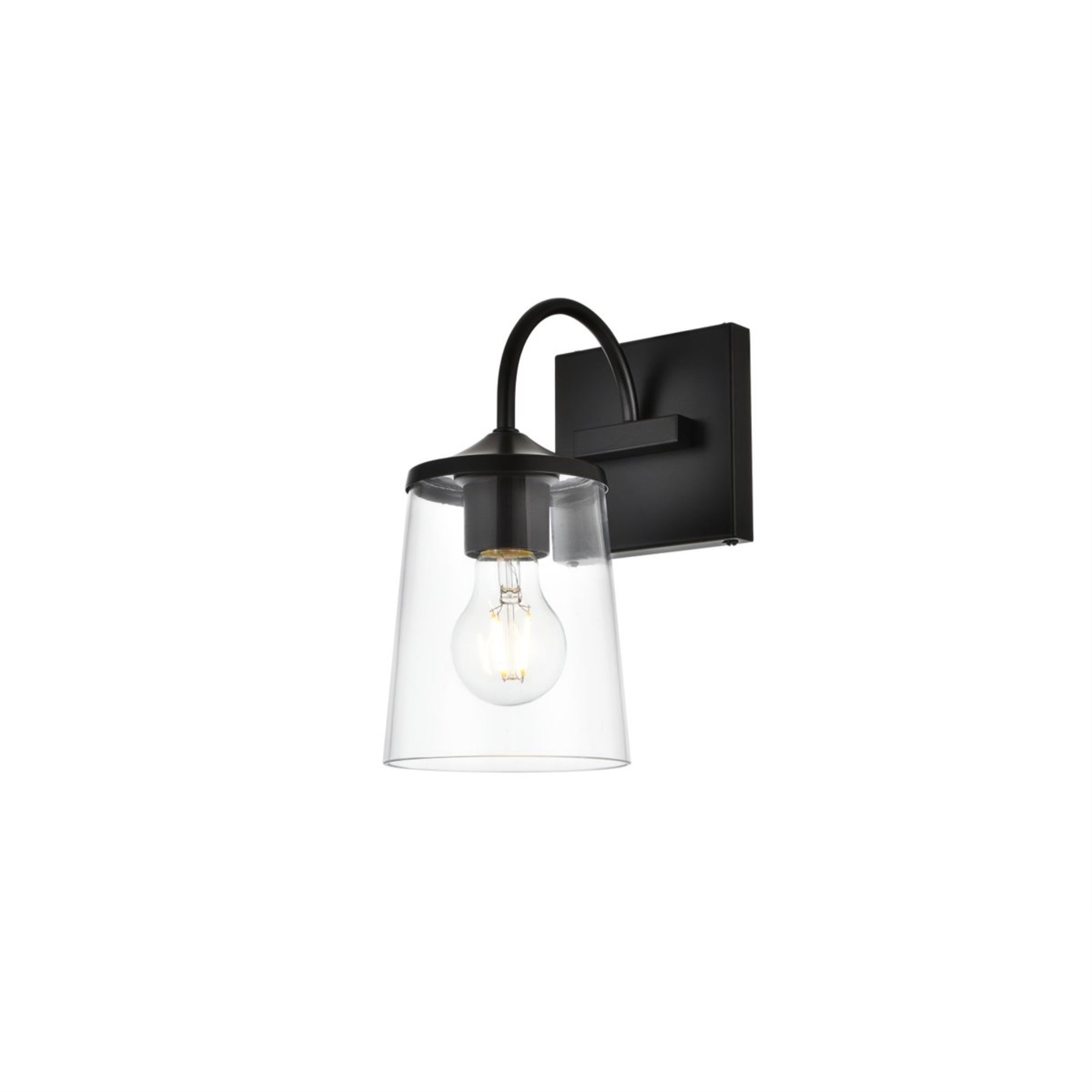 Living District Avani 1-Light Bath Sconce, Iron & Glass, Black, Model LD7313W5BLK