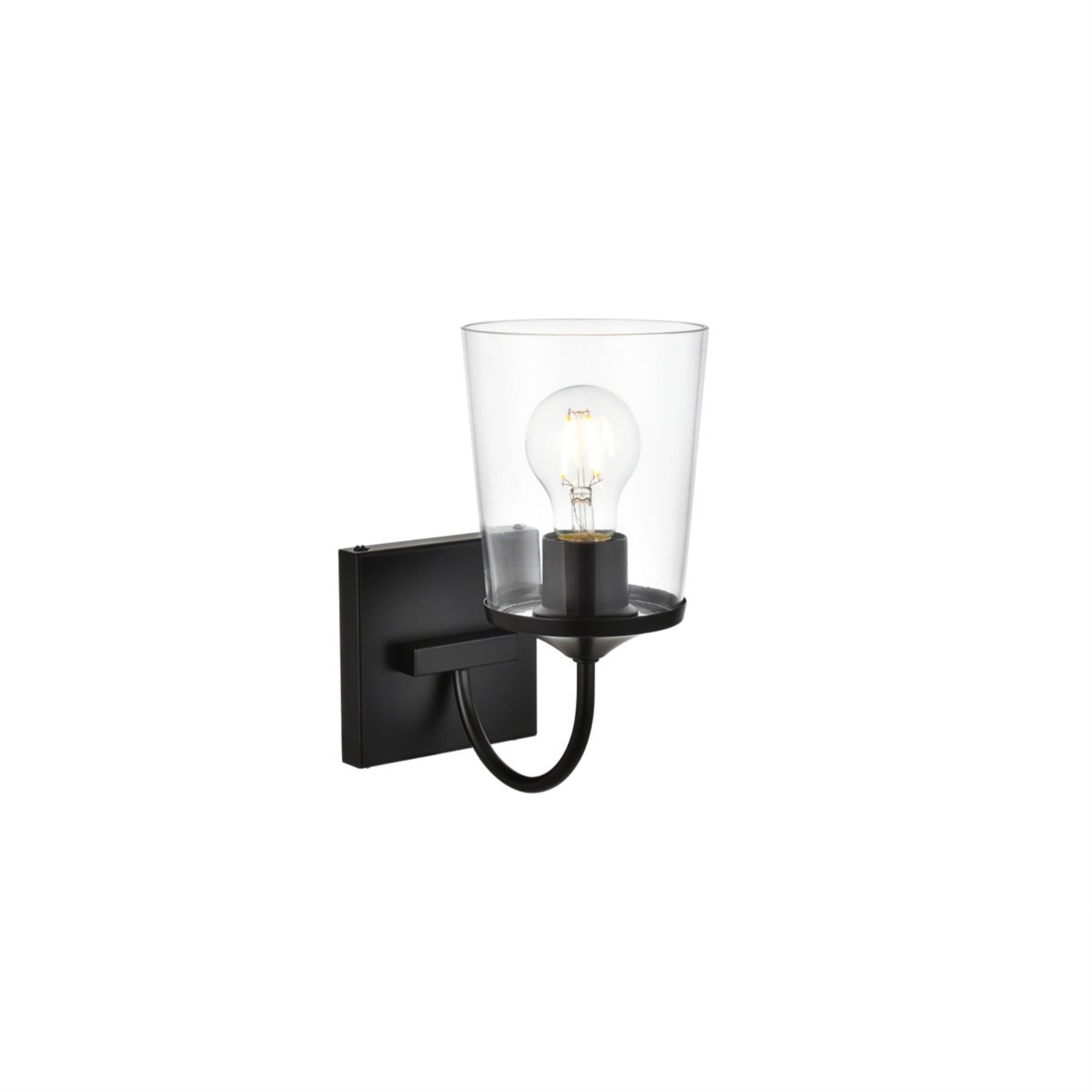 Living District Avani 1-Light Bath Sconce, Iron & Glass, Black, Model LD7313W5BLK