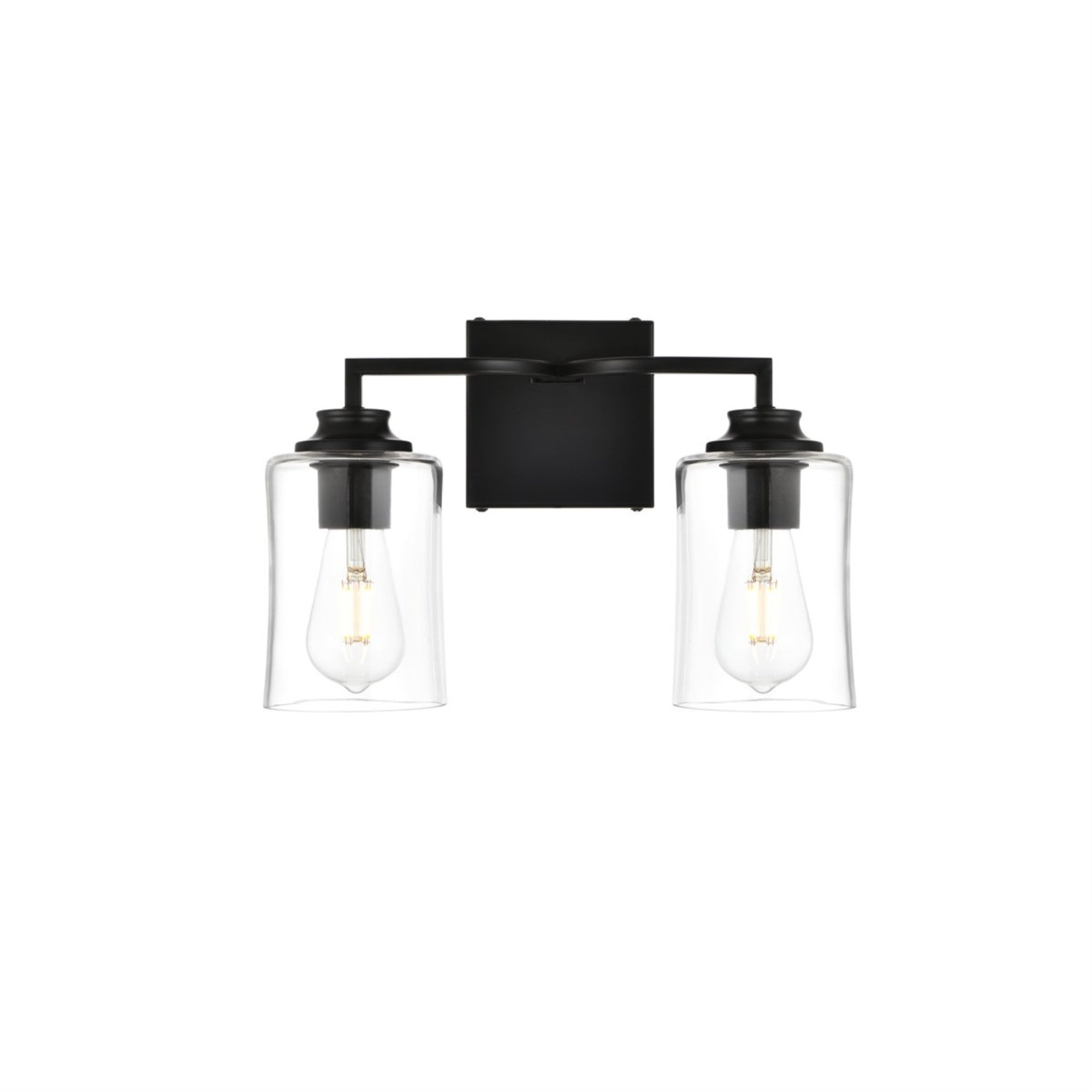 Living District 2-Light Bath Sconce, Iron & Glass, Black/Clear, Model LD7314W14BLK
