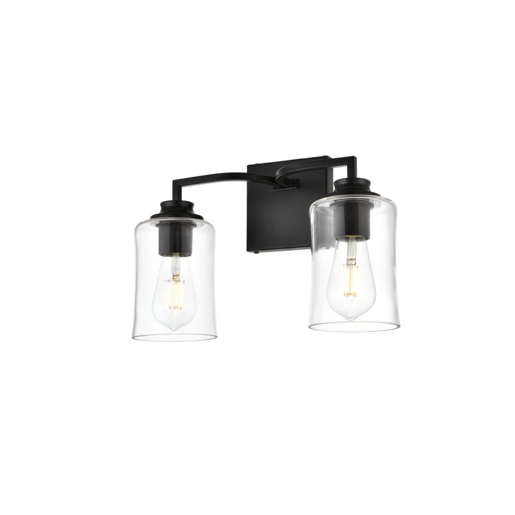Living District 2-Light Bath Sconce, Iron & Glass, Black/Clear, Model LD7314W14BLK