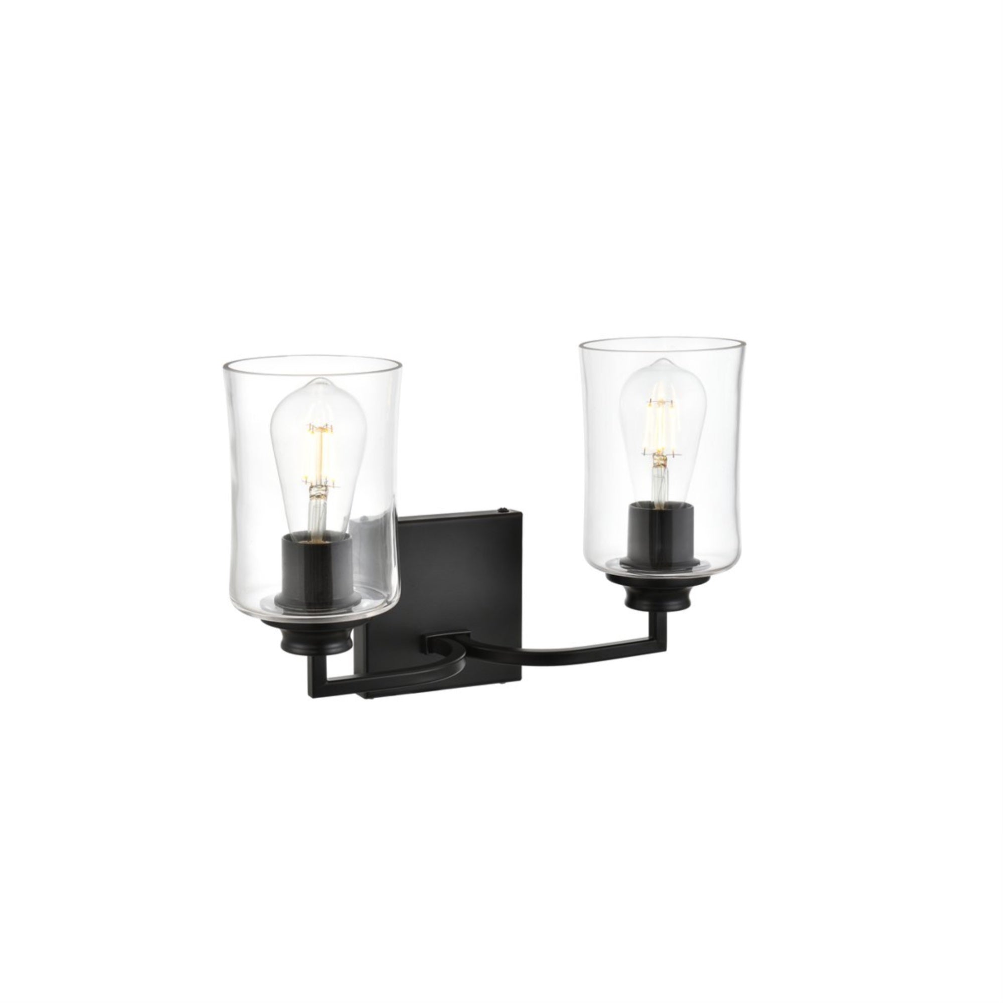 Living District 2-Light Bath Sconce, Iron & Glass, Black/Clear, Model LD7314W14BLK