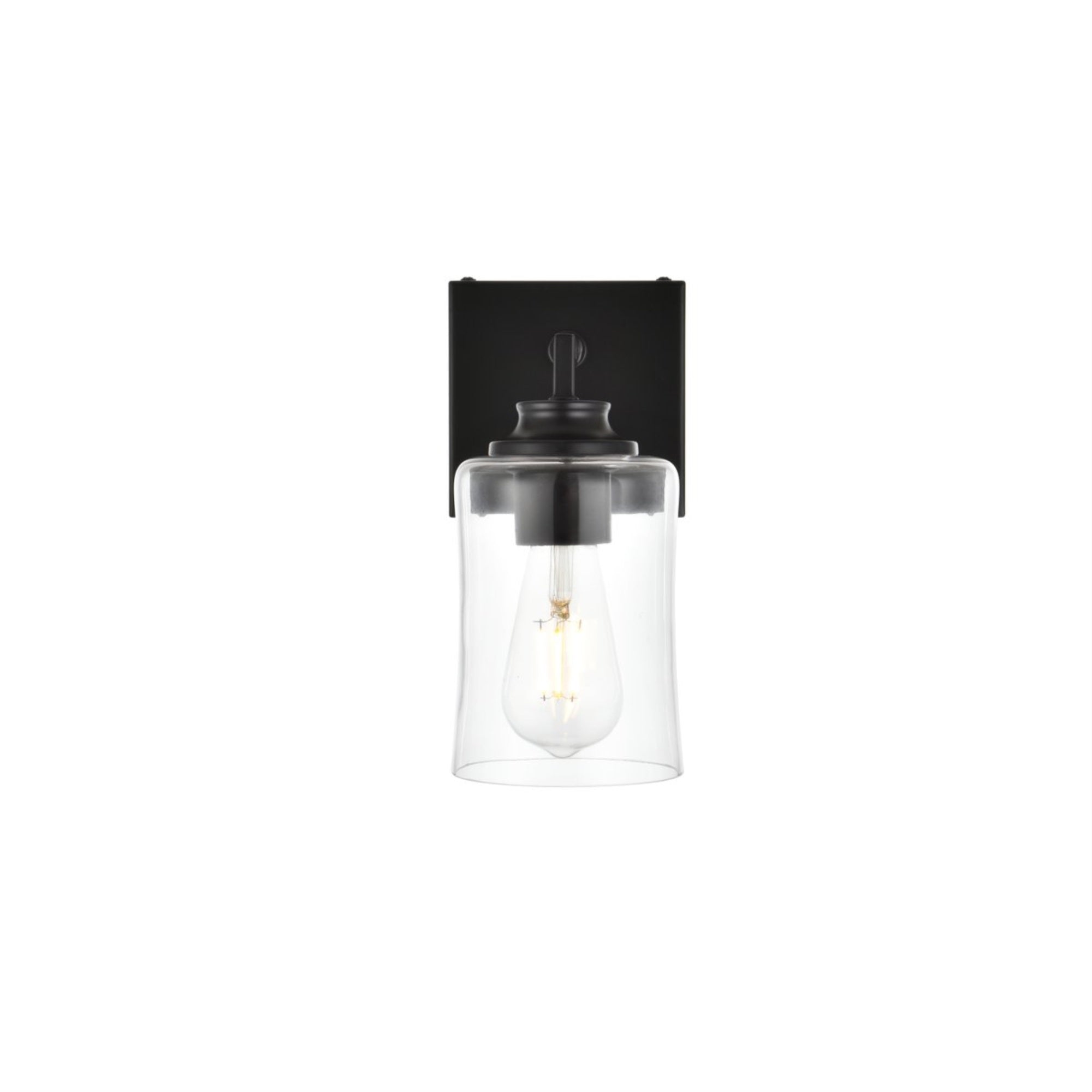 Living District 1-Light Bath Sconce, Iron & Glass, Black/Clear, Model LD7314W5BLK