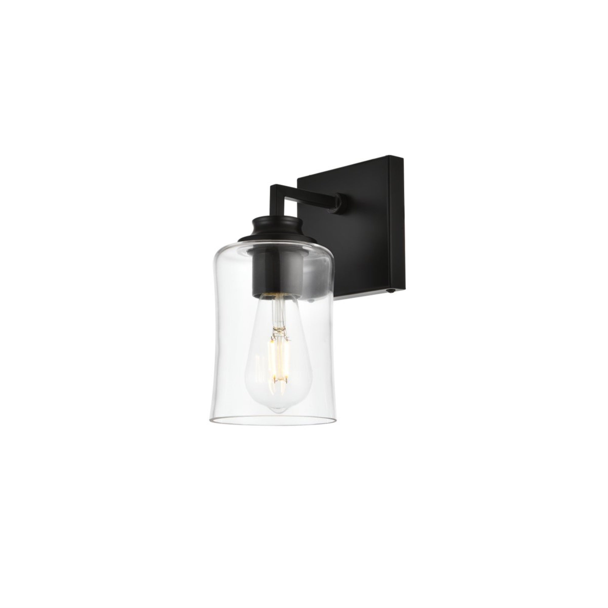 Living District 1-Light Bath Sconce, Iron & Glass, Black/Clear, Model LD7314W5BLK