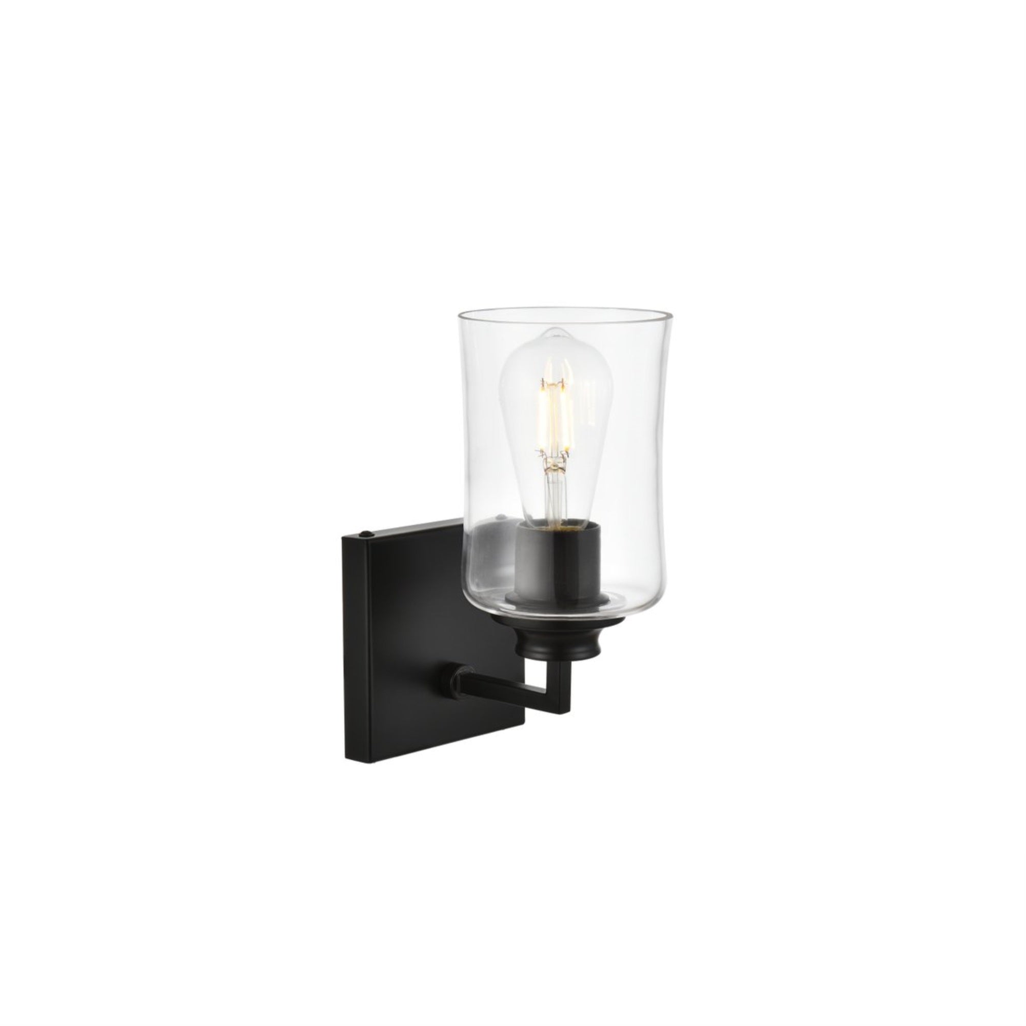 Living District 1-Light Bath Sconce, Iron & Glass, Black/Clear, Model LD7314W5BLK
