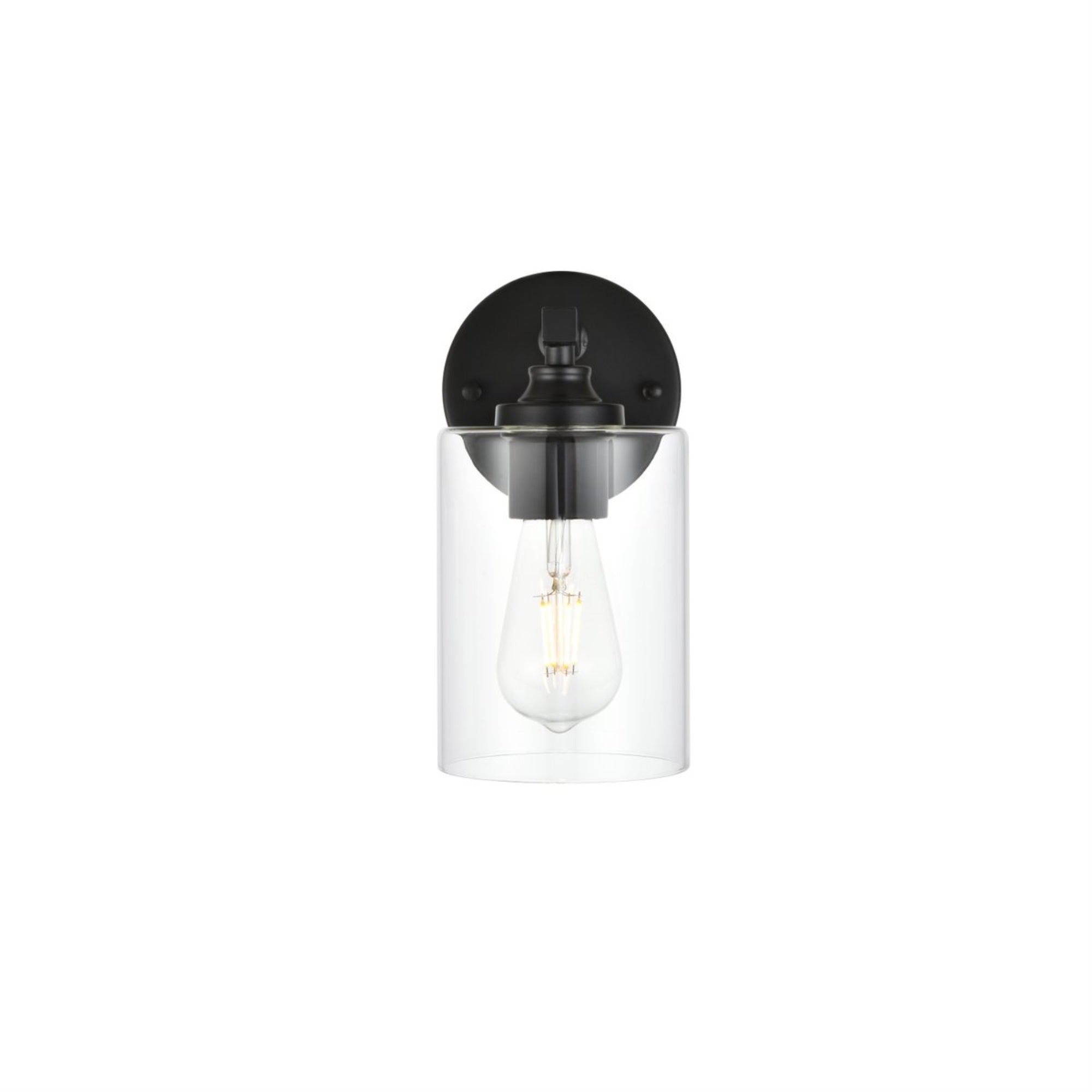 Living District Mayson Bath Sconce, 1-Light, Iron & Glass, Black/Clear, Model LD7315W5BLK