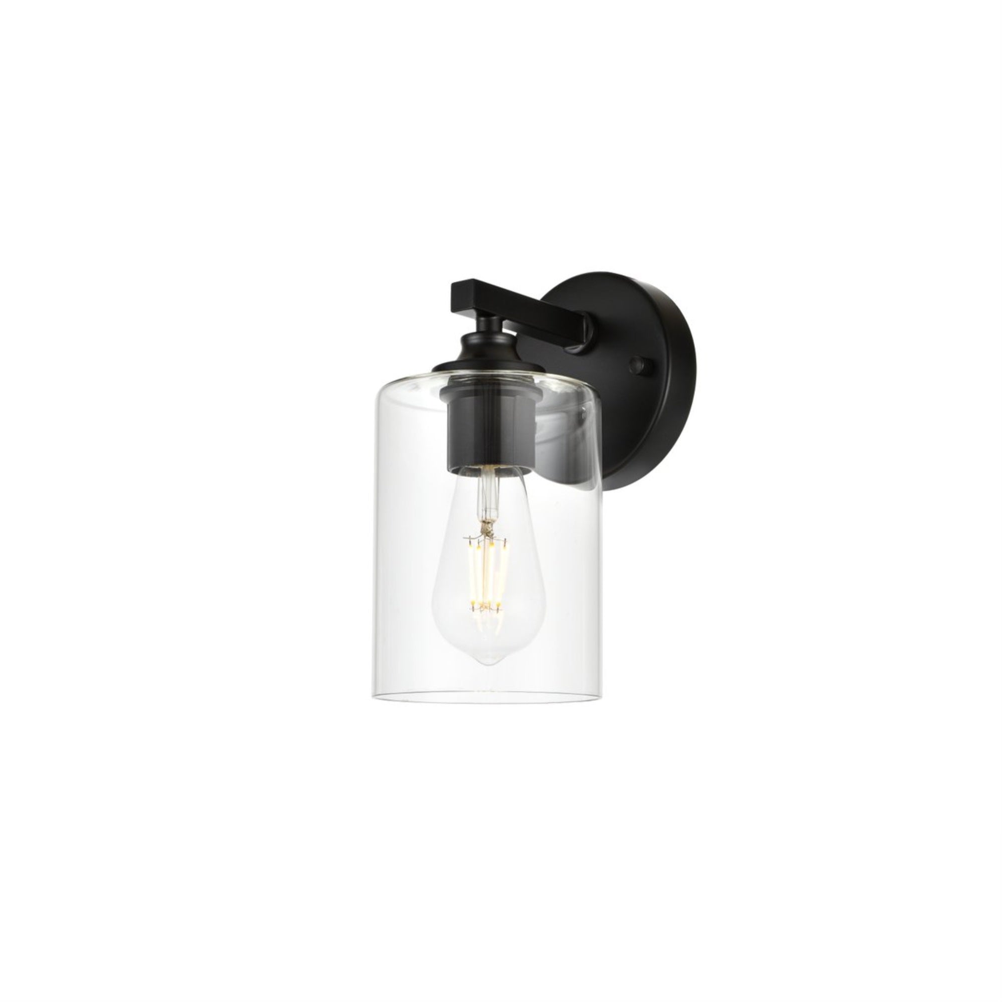 Living District Mayson Bath Sconce, 1-Light, Iron & Glass, Black/Clear, Model LD7315W5BLK